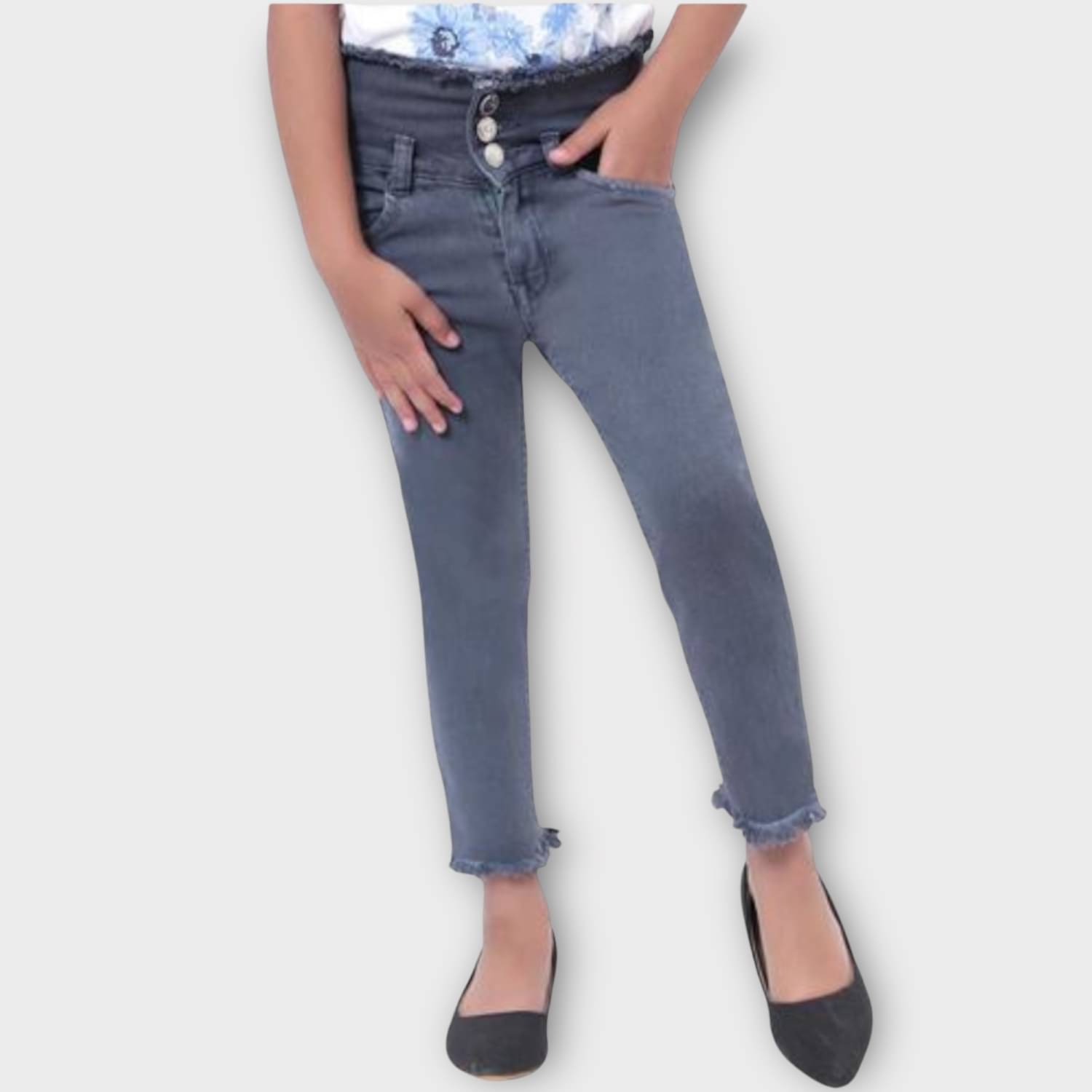     			ICONIC ME- Kids Girls Premium Grey Denim Jeans