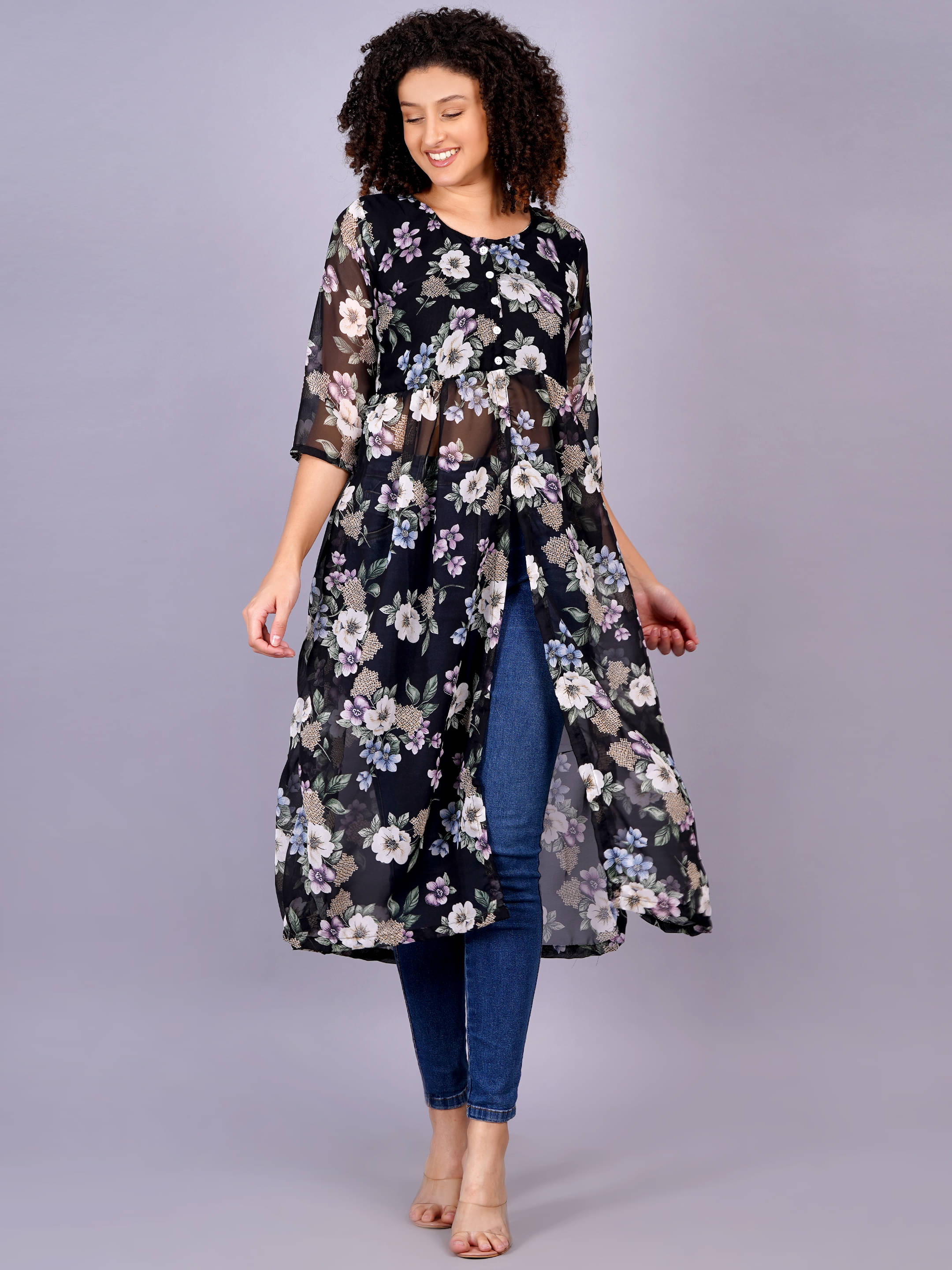     			JC4U Women Georgette Printed Fit & Flare Dress ( Black )