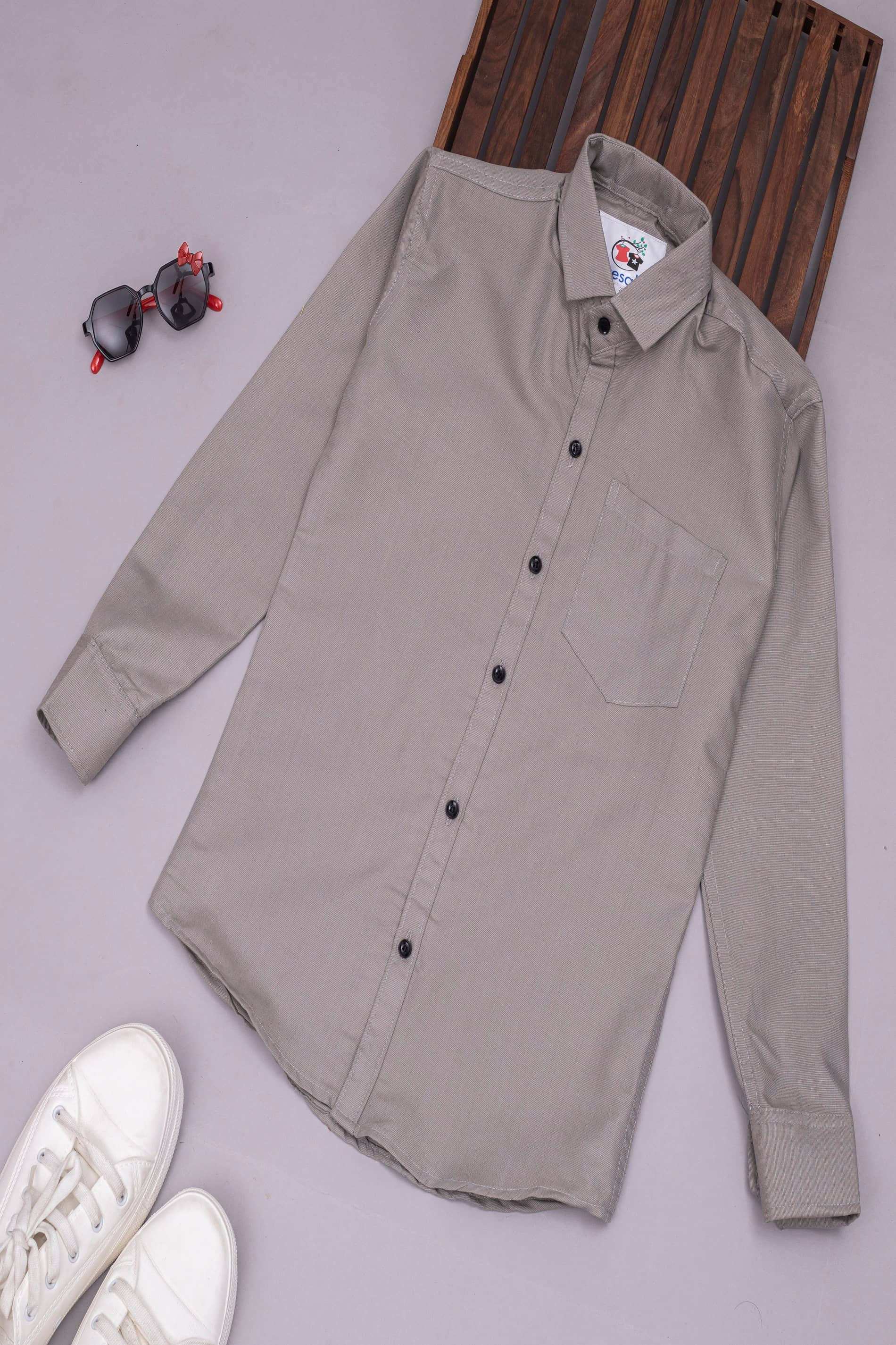 Qurobri Pack of 1 Boys Cotton Blend Shirt ( Gray )