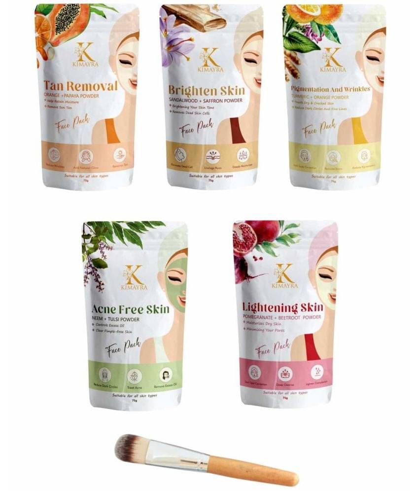 Kimayra Pure & Natural Face Pack & Skin Care Powder Combo For Acne, Pimples, Brightening, 75gm each (Pack of 5)     			Kimayra Pure & Natural Face Pack & Skin Care Powder Combo For Acne, Pimples, Brightening, 75gm each (Pack of 5)