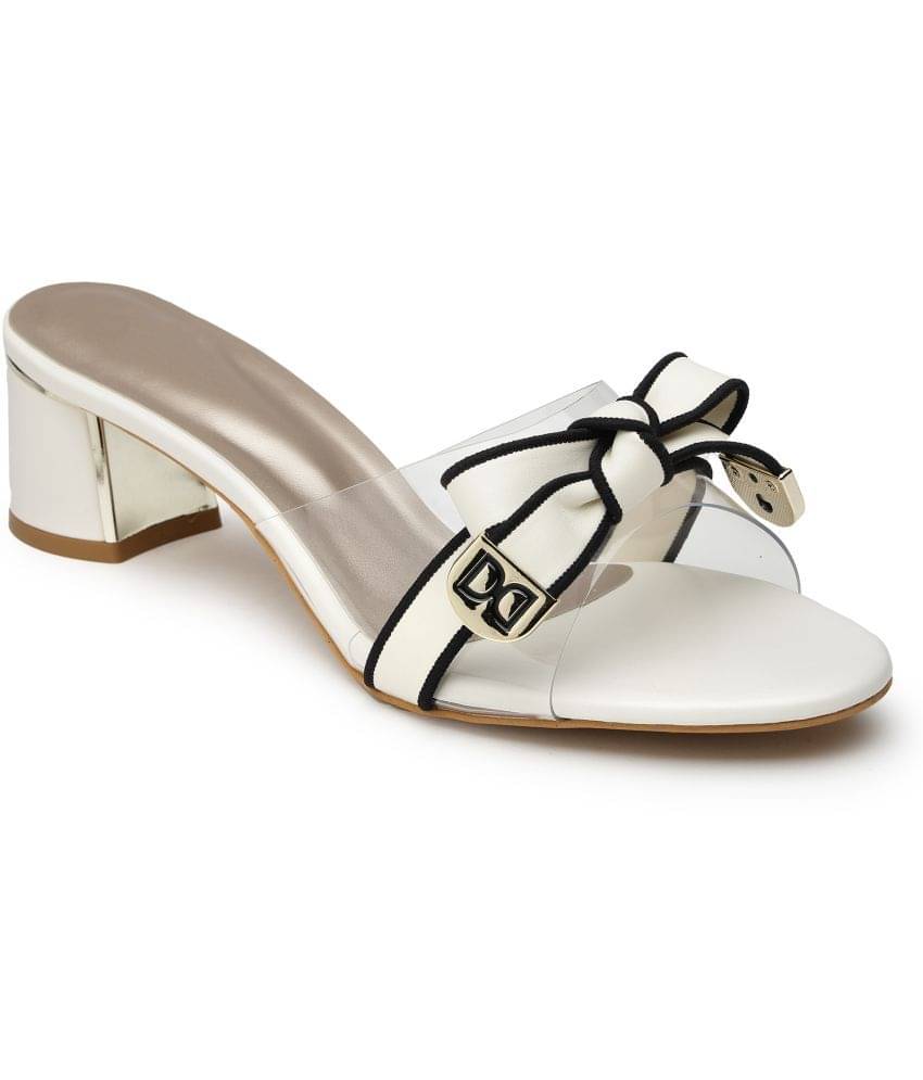NATSHUZ White Women's Slip On Heels     			NATSHUZ White Women's Slip On Heels