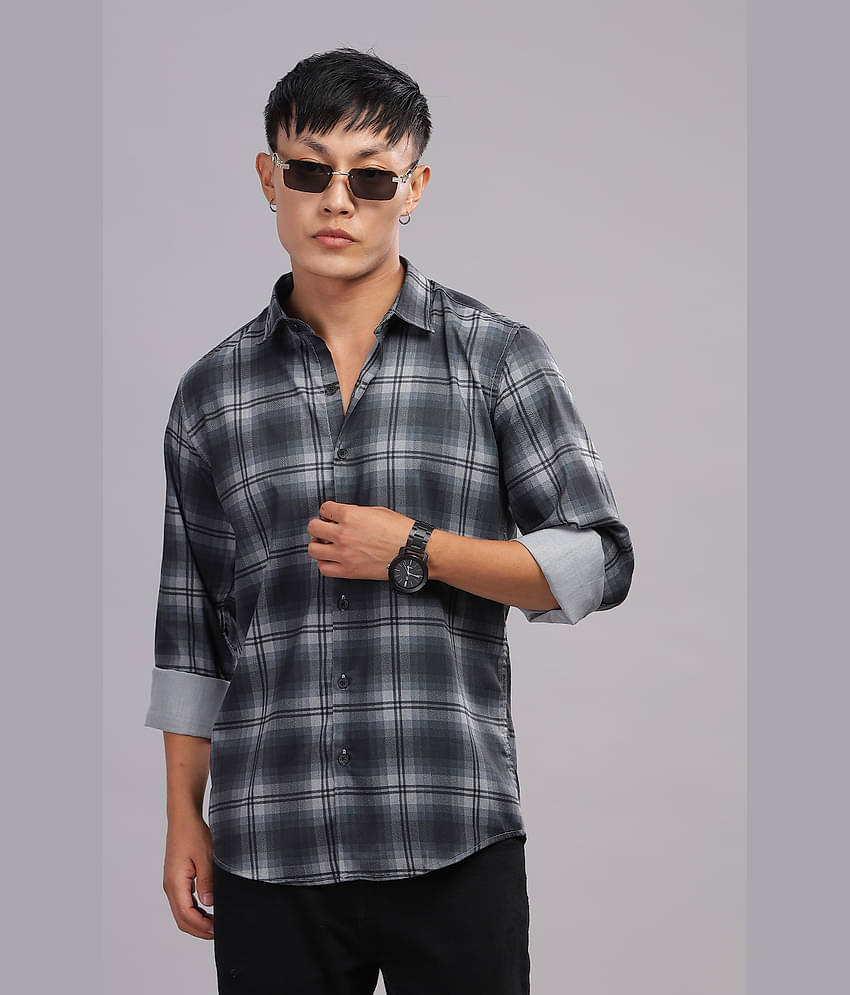 Paul Street Polyester Slim Fit Checks Full Sleeves Men's Casual Shirt - Black ( Pack of 1 )