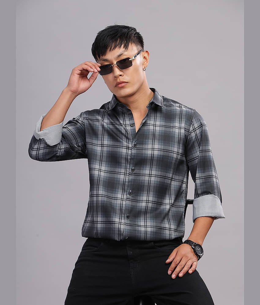 Paul Street Polyester Slim Fit Checks Full Sleeves Men's Casual Shirt - Black ( Pack of 1 )