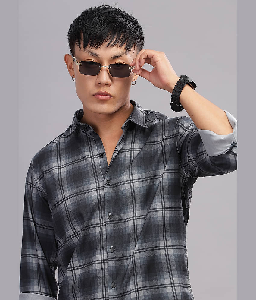 Paul Street Polyester Slim Fit Checks Full Sleeves Men's Casual Shirt - Black ( Pack of 1 )