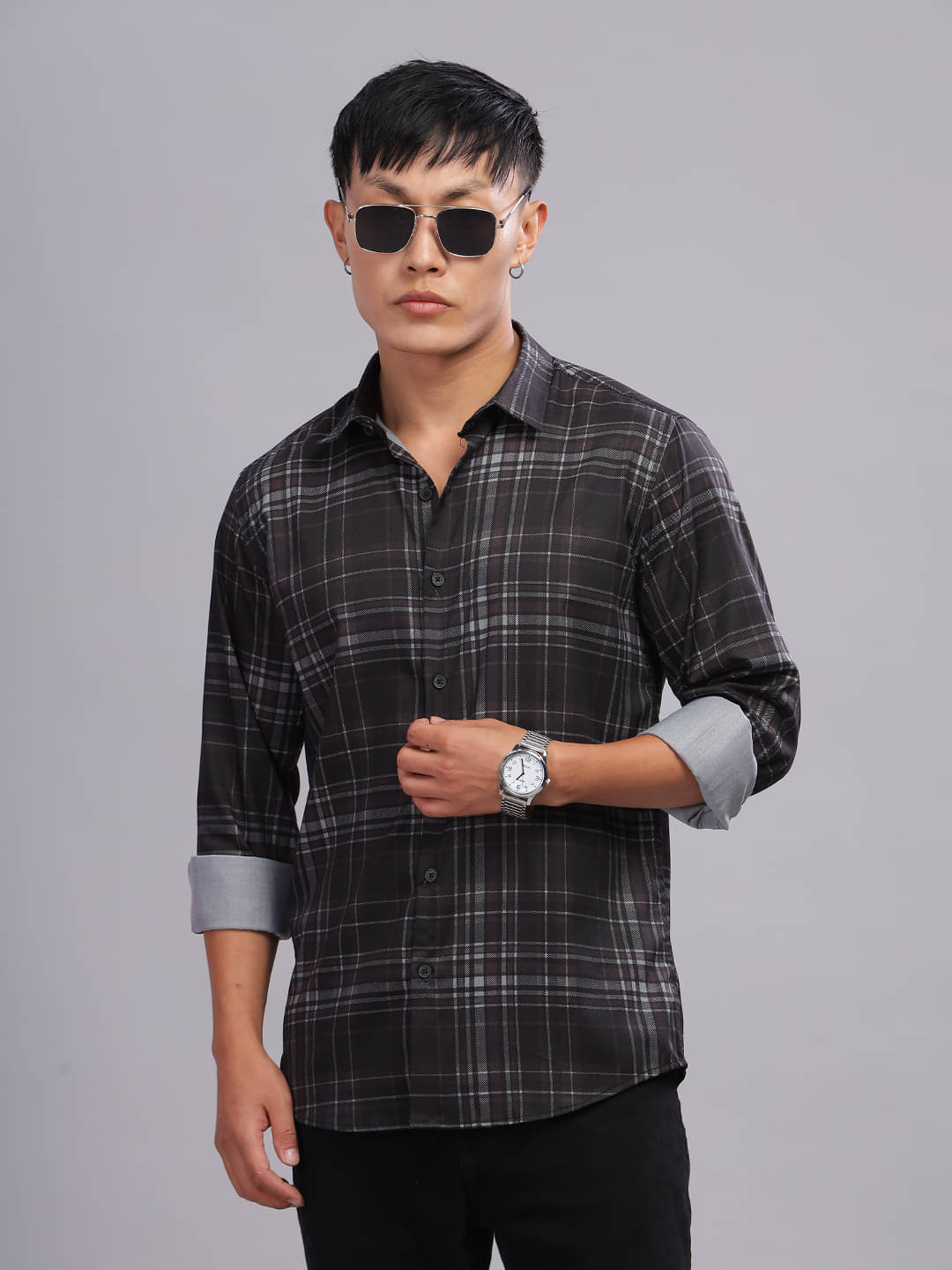     			Paul Street Polyester Slim Fit Checks Full Sleeves Men's Casual Shirt - Brown ( Pack of 1 )