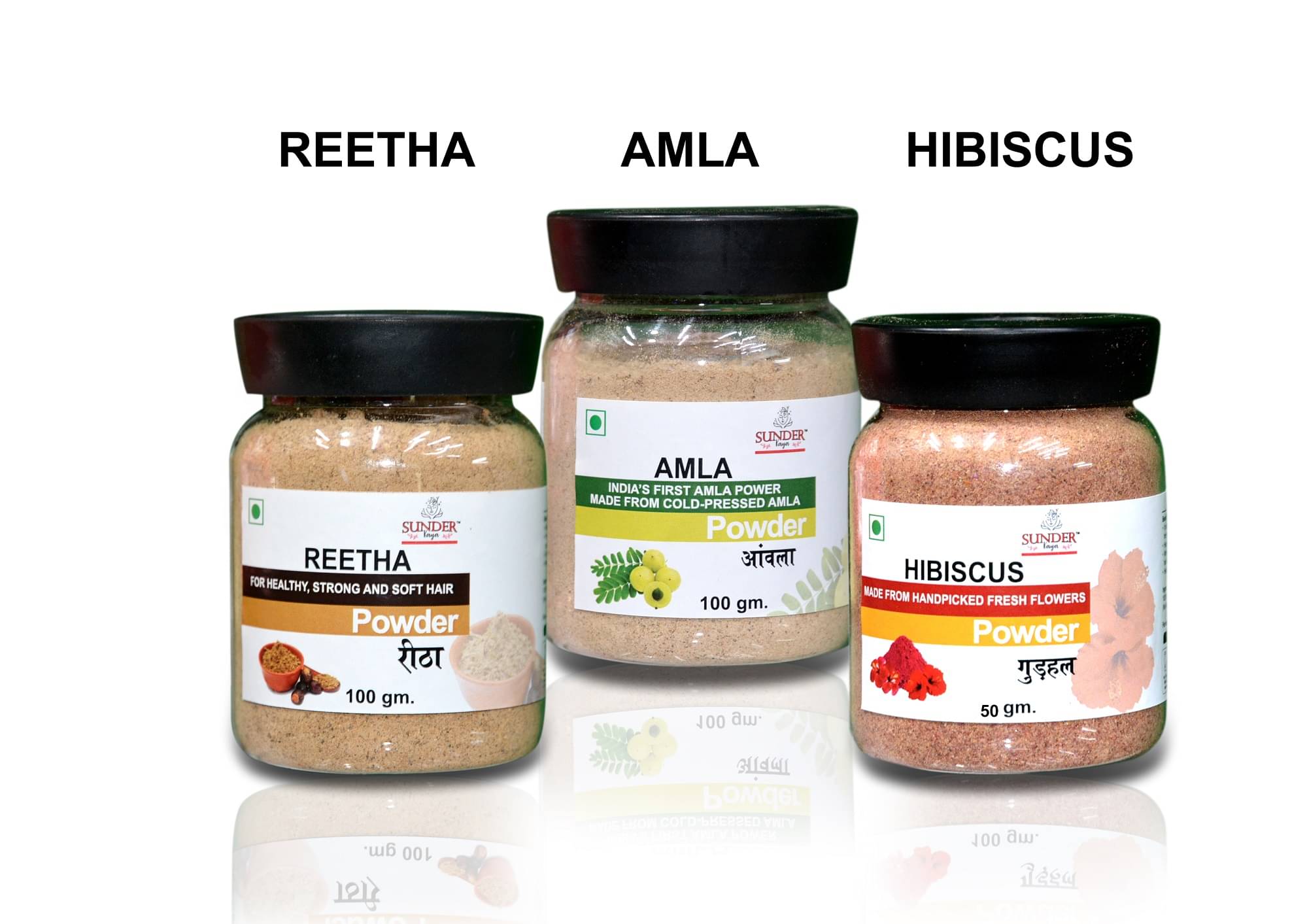     			Pure and Organic Amla Reetha Hibiscus Powder for Hair Care (100g, Pack of 3)