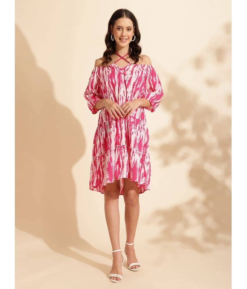     			Queenley Women Cotton Dyed Fit & Flare Dress ( Pink )