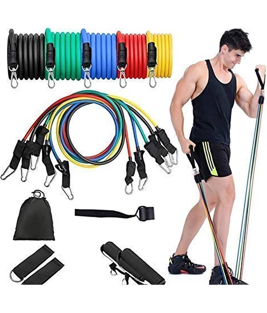 Resistance Band Set with Handles, Portable Toning Tubes with Door Anchor Bag and Ankle Straps Included Set - 11 , Pack of 1 - Sports and Fitness Equipment | Buy online on ZillyBuy
