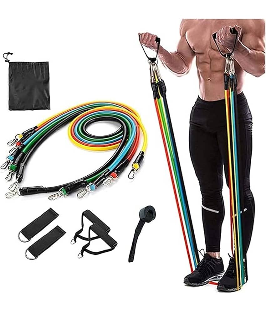 Resistance Bands 11 Pcs Set, Stretching and Exercise, Toning Tube kit with Door Anchor, Foam Handles, Leg Ankle Strap and Carry Bag and Box Packaging for Men and Women Workout at Home and Gym, Pack of 1 - Sports and Fitness Equipment | Buy online on ZillyBuy