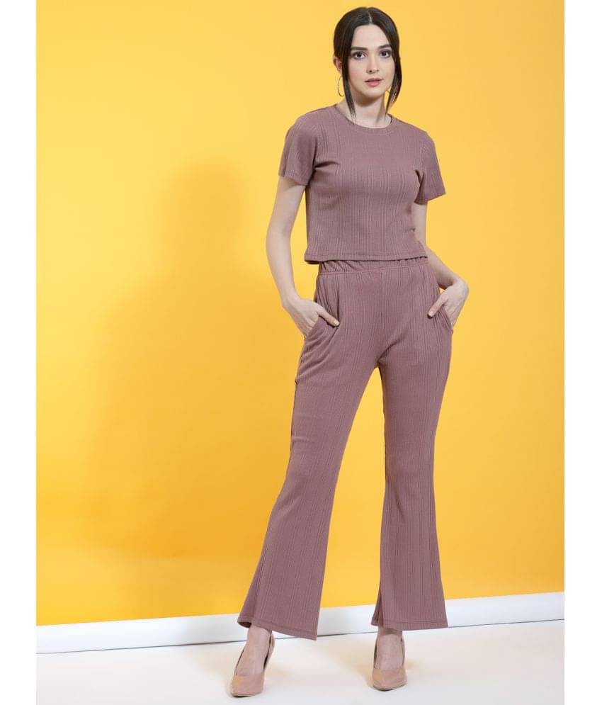     			Rigo Women Striped Top With Trousers Co-Ord Set ( Mauve )