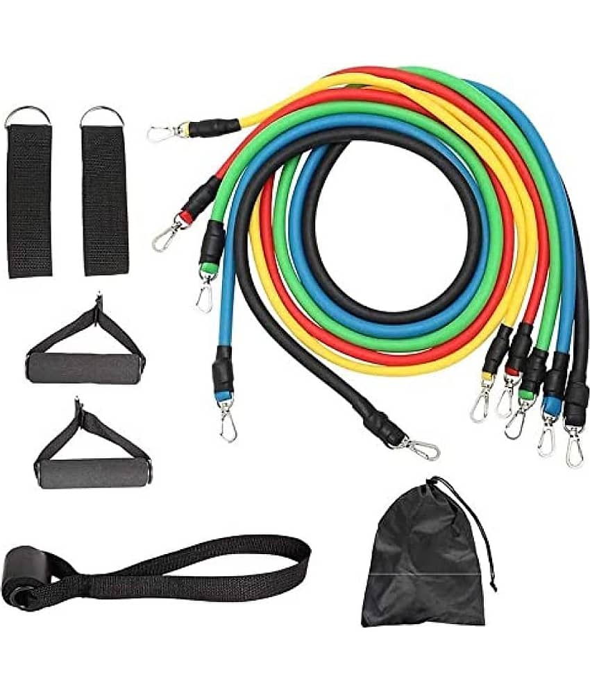 Rubber Resistance Band Exercise, Stretching and Workout Toning Tube Kit with Handles, Door Anchor, Ankle Strap, Set of 11, Pack of 1 - Sports and Fitness Equipment | Buy online on ZillyBuy