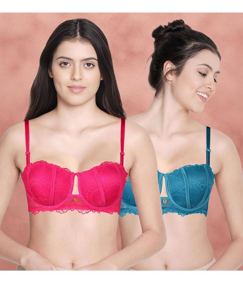 Susie Pack of 2 Nylon Women's Balconette Bra ( Multicolor ) susi-c2b-1473 Susie Pack of 2 Nylon Women's Balconette Bra ( Multicolor ) susi-c2b-1473