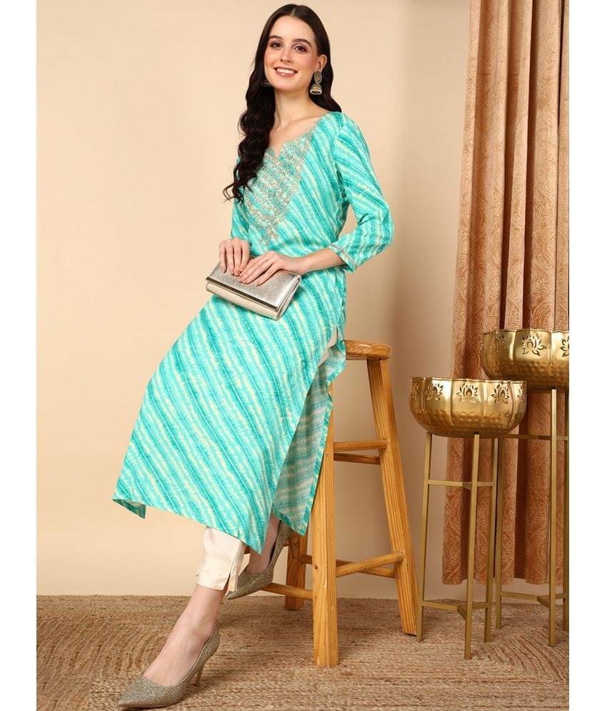 Vaamsi Cotton Blend Printed Straight Women's Kurti - Sea Green ( Pack of 1 ) Vaamsi Cotton Blend Printed Straight Women's Kurti - Sea Green ( Pack of 1 )