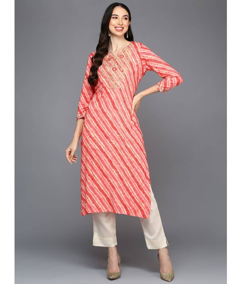 Vaamsi Cotton Blend Printed Straight Women's Kurti - Peach ( Pack of 1 ) - Kurtis, Tunics | Buy online on ZillyBuy