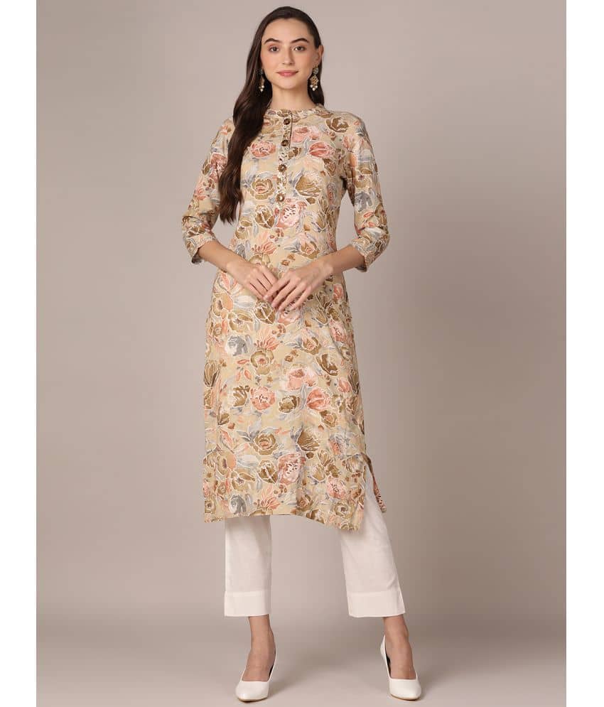 Vaamsi Cotton Blend Printed Straight Women's Kurti - Khaki ( Pack of 1 ) - Kurtis, Tunics | Buy online on ZillyBuy