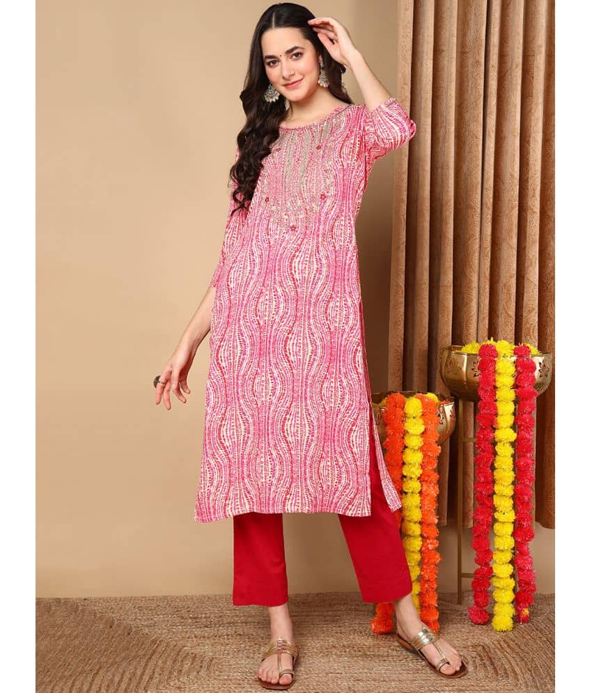 Vaamsi Cotton Blend Printed Straight Women's Kurti - Pink ( Pack of 1 ) - Kurtis, Tunics | Buy online on ZillyBuy
