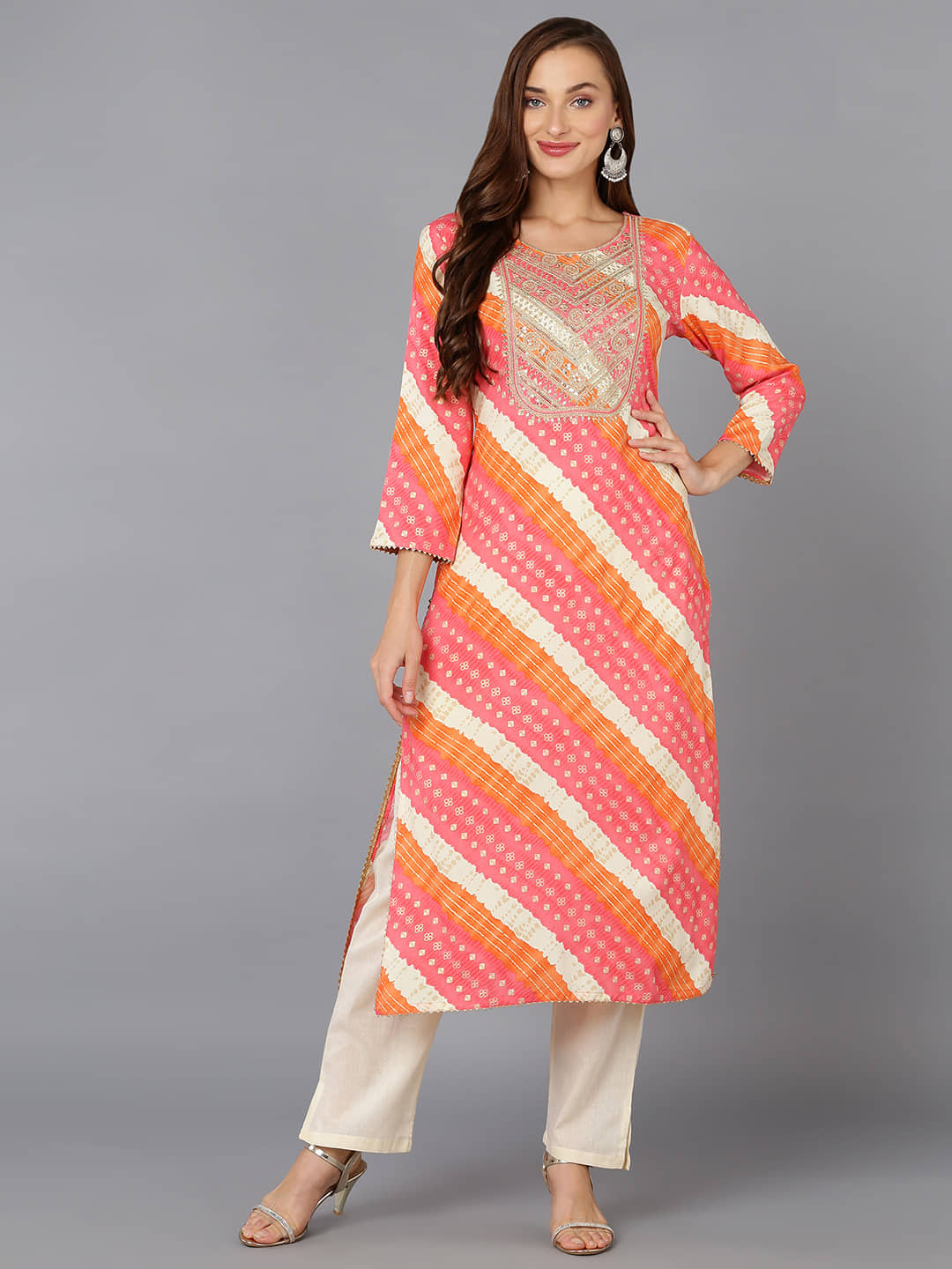 Vaamsi Cotton Blend Printed Straight Women's Kurti - Pink ( Pack of 1 ) - Kurtis, Tunics | Buy online on ZillyBuy