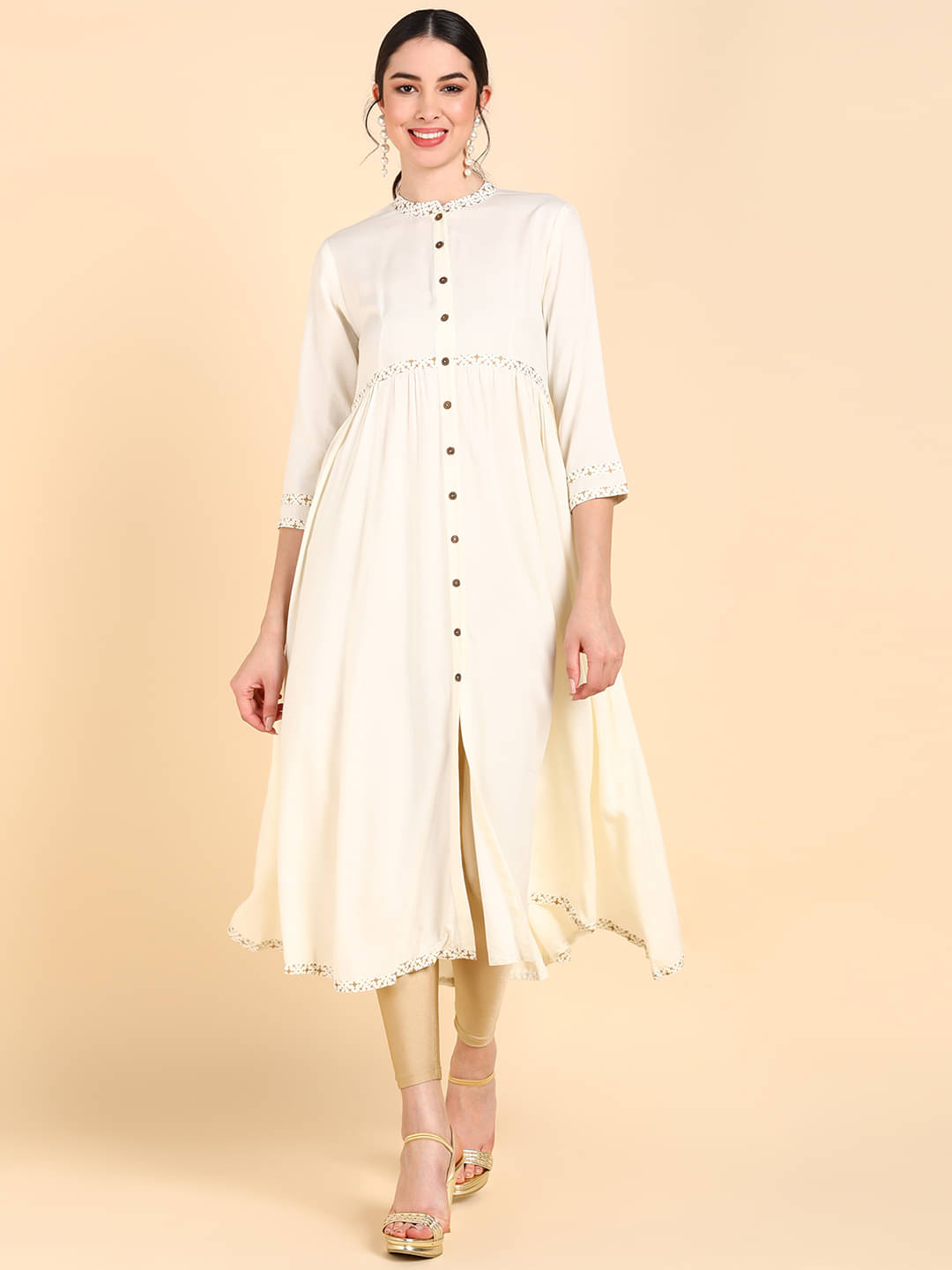 Vaamsi Cotton Blend Solid Front Slit Women's Kurti - Cream ( Pack of 1 )     			Vaamsi Cotton Blend Solid Front Slit Women's Kurti - Cream ( Pack of 1 )