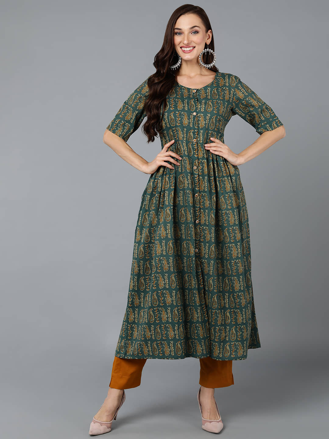 Vaamsi Cotton Printed A-line Women's Kurti - Teal ( Pack of 1 ) - Kurtis, Tunics | Buy online on ZillyBuy