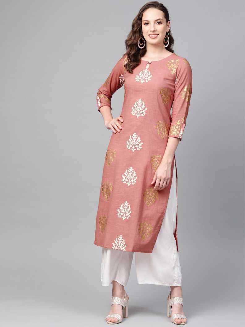 Vaamsi Cotton Printed Straight Women's Kurti - Pink ( Pack of 1 ) - Kurtis, Tunics | Buy online on ZillyBuy