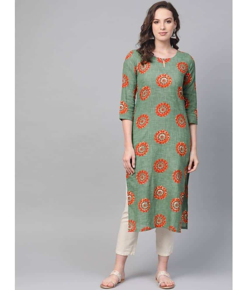 Vaamsi Cotton Printed Straight Women's Kurti - Green ( Pack of 1 ) - Kurtis, Tunics | Buy online on ZillyBuy