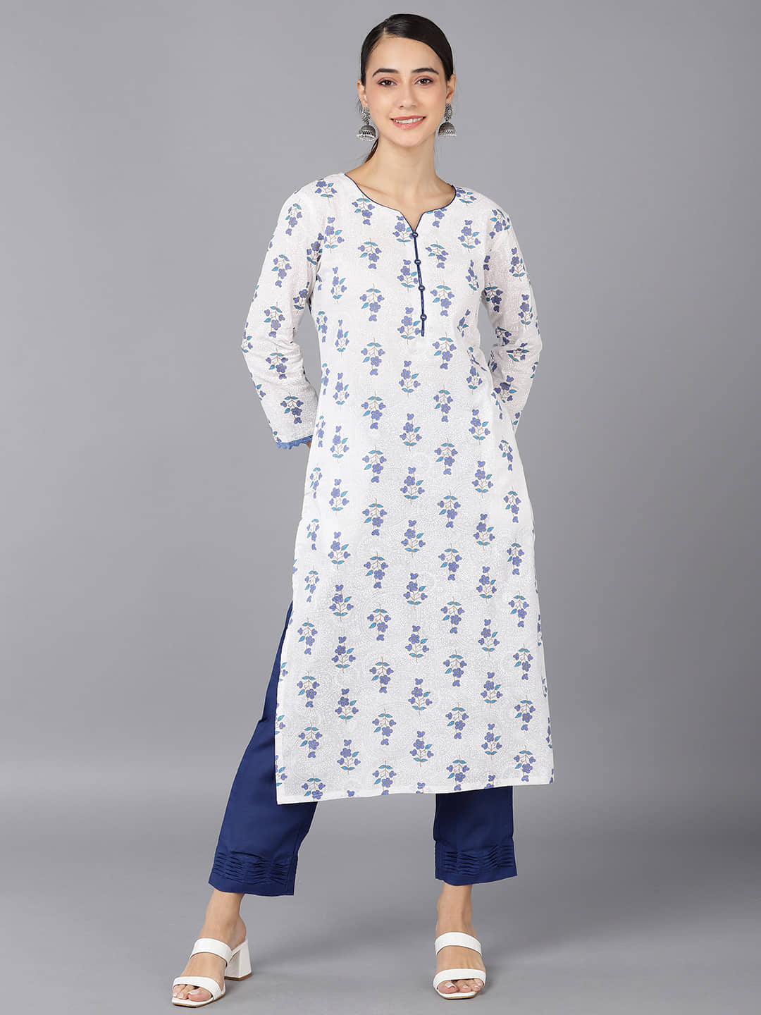 Vaamsi Cotton Printed Straight Women's Kurti - White ( Pack of 1 ) - Kurtis, Tunics | Buy online on ZillyBuy