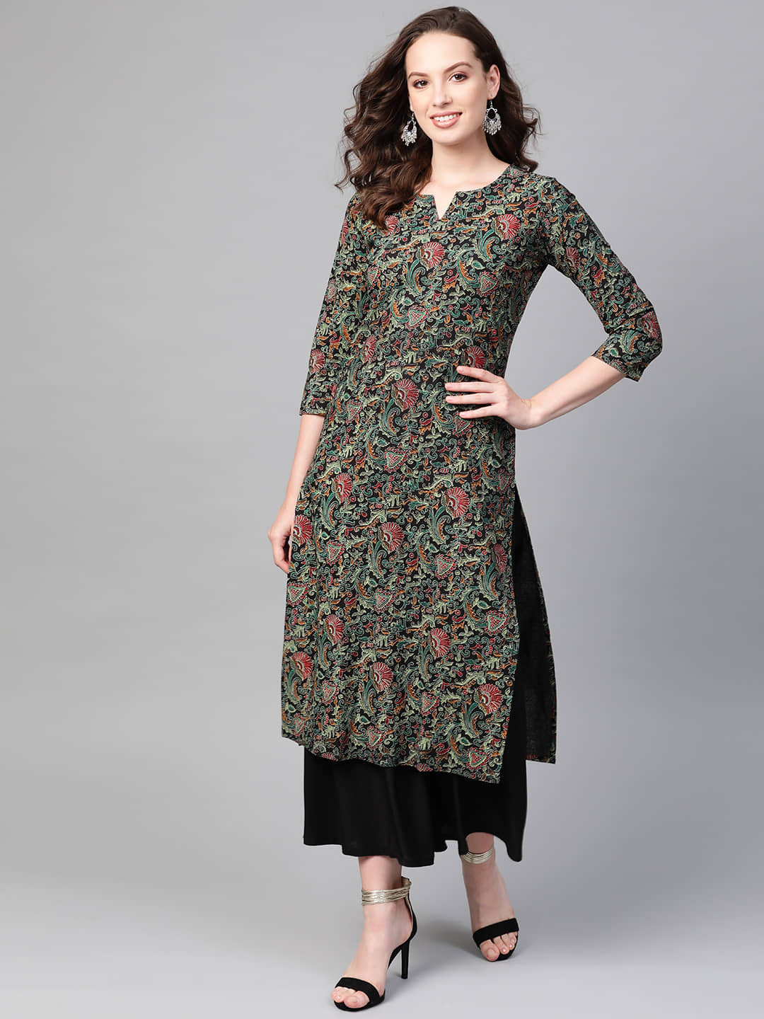 Vaamsi Cotton Printed Straight Women's Kurti - Black ( Pack of 1 ) - Kurtis, Tunics | Buy online on ZillyBuy