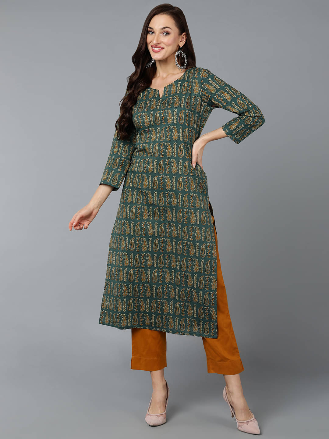 Vaamsi Cotton Printed Straight Women's Kurti - Green ( Pack of 1 ) Vaamsi Cotton Printed Straight Women's Kurti - Green ( Pack of 1 )