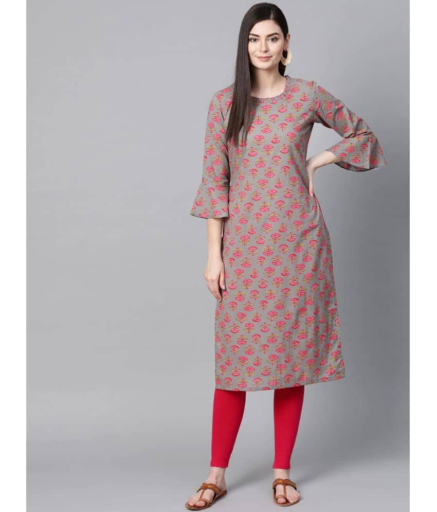 Vaamsi Cotton Printed Straight Women's Kurti - Grey ( Pack of 1 ) - Kurtis, Tunics | Buy online on ZillyBuy