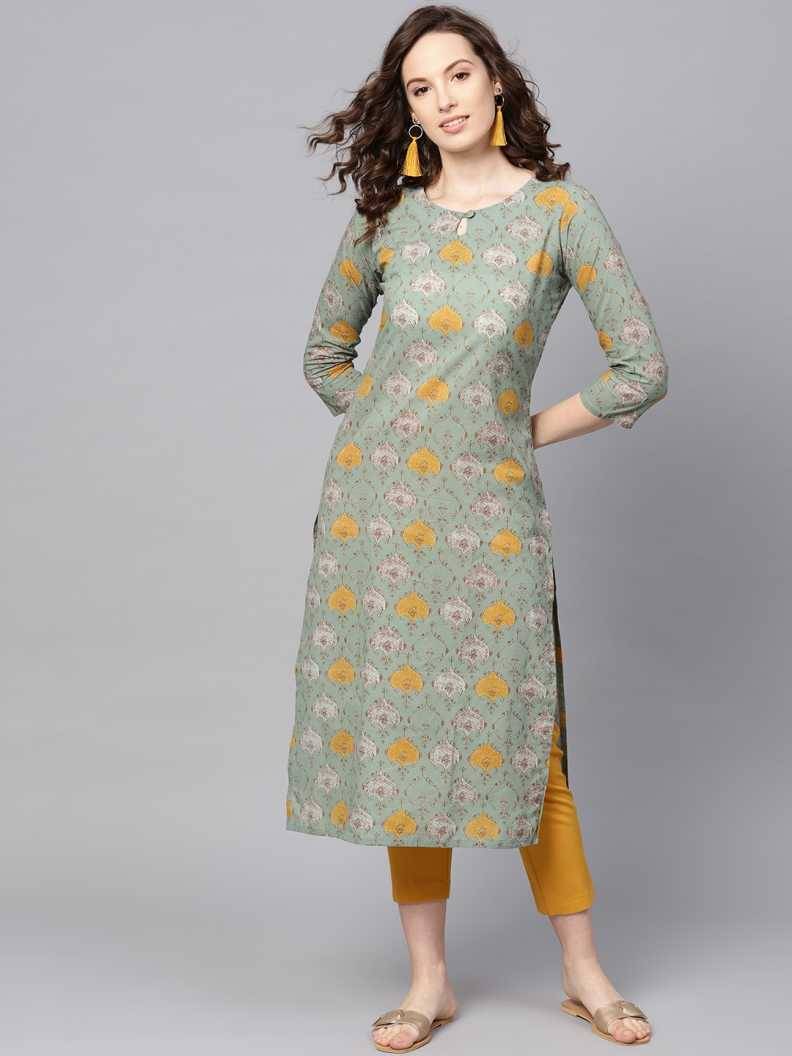     			Vaamsi Rayon Printed Straight Women's Kurti - Green ( Pack of 1 )