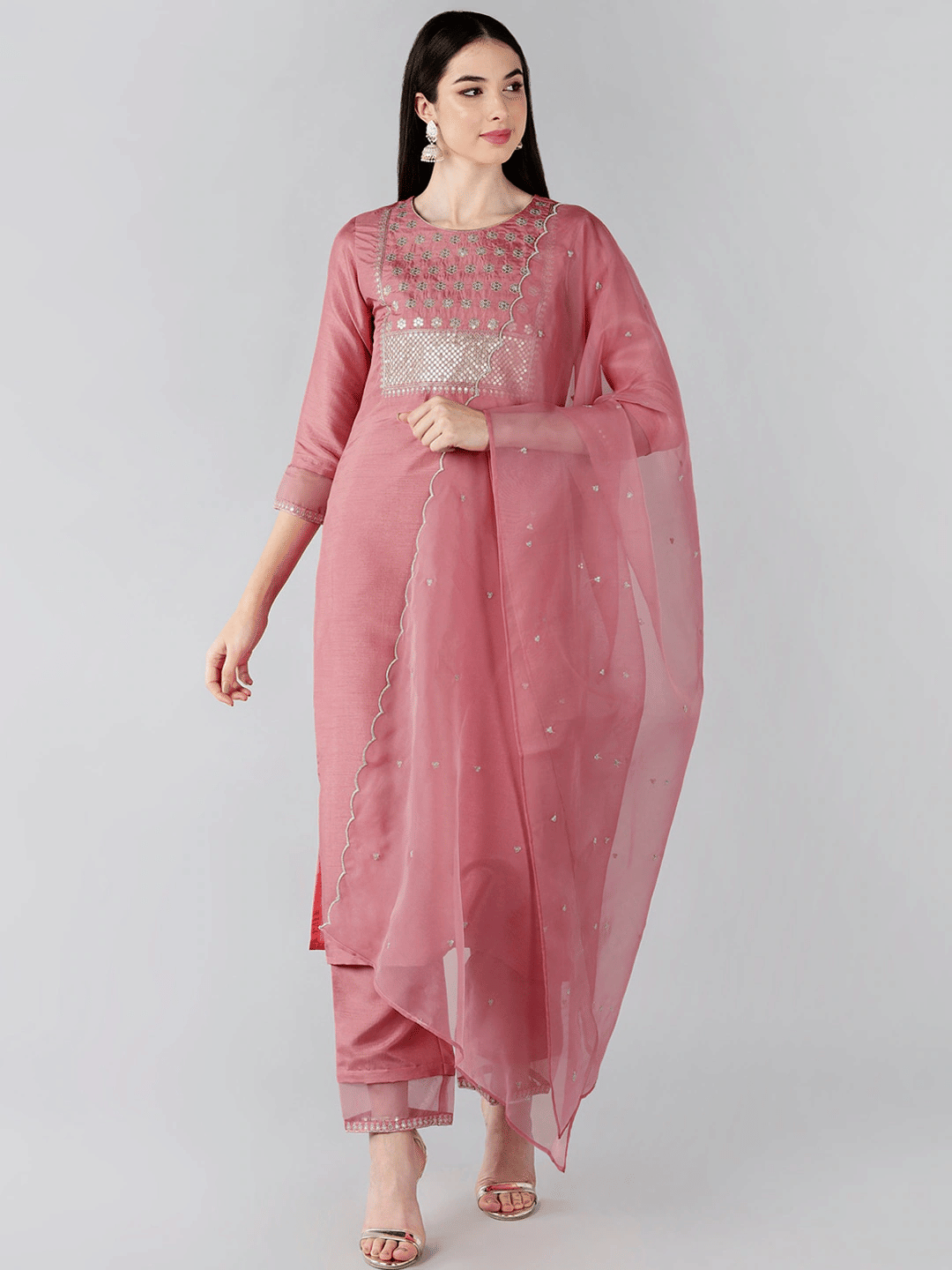 Vaamsi Silk Blend Embellished Kurti With Pants Women's Stitched Salwar Suit - Pink ( Pack of 1 ) Vaamsi Silk Blend Embellished Kurti With Pants Women's Stitched Salwar Suit - Pink ( Pack of 1 )
