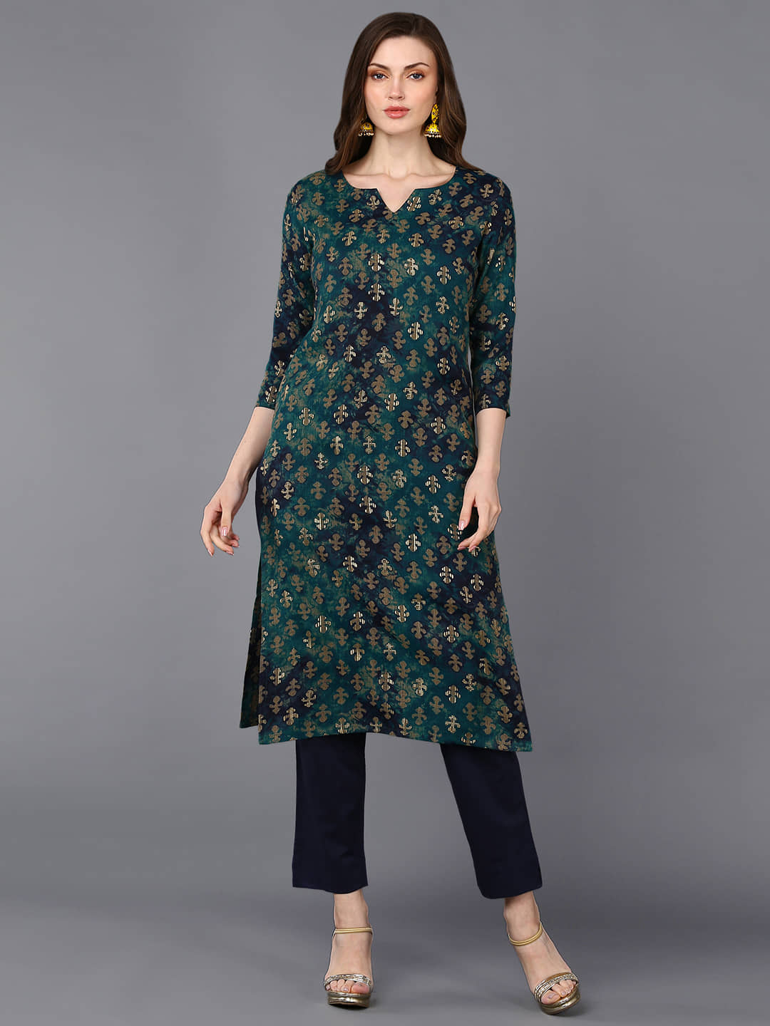 Vaamsi Silk Blend Printed Straight Women's Kurti - Blue ( Pack of 1 ) - Kurtis, Tunics | Buy online on ZillyBuy