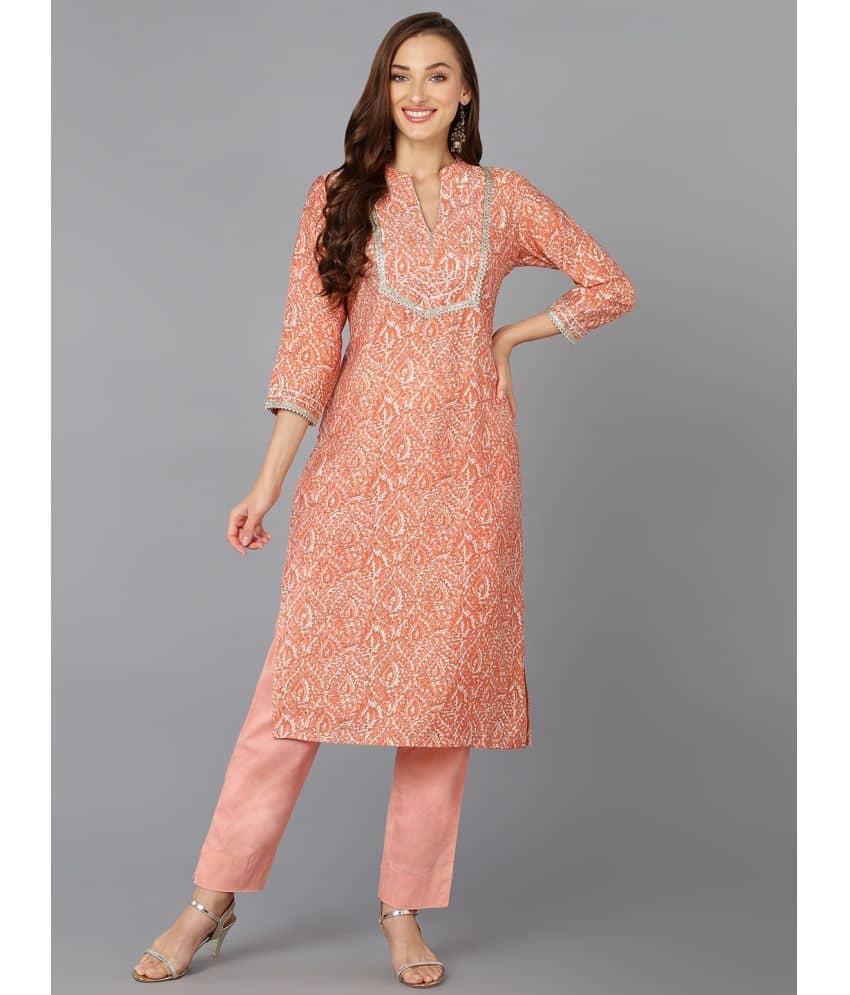 Vaamsi Silk Blend Printed Straight Women's Kurti - Peach ( Pack of 1 ) - Kurtis, Tunics | Buy online on ZillyBuy