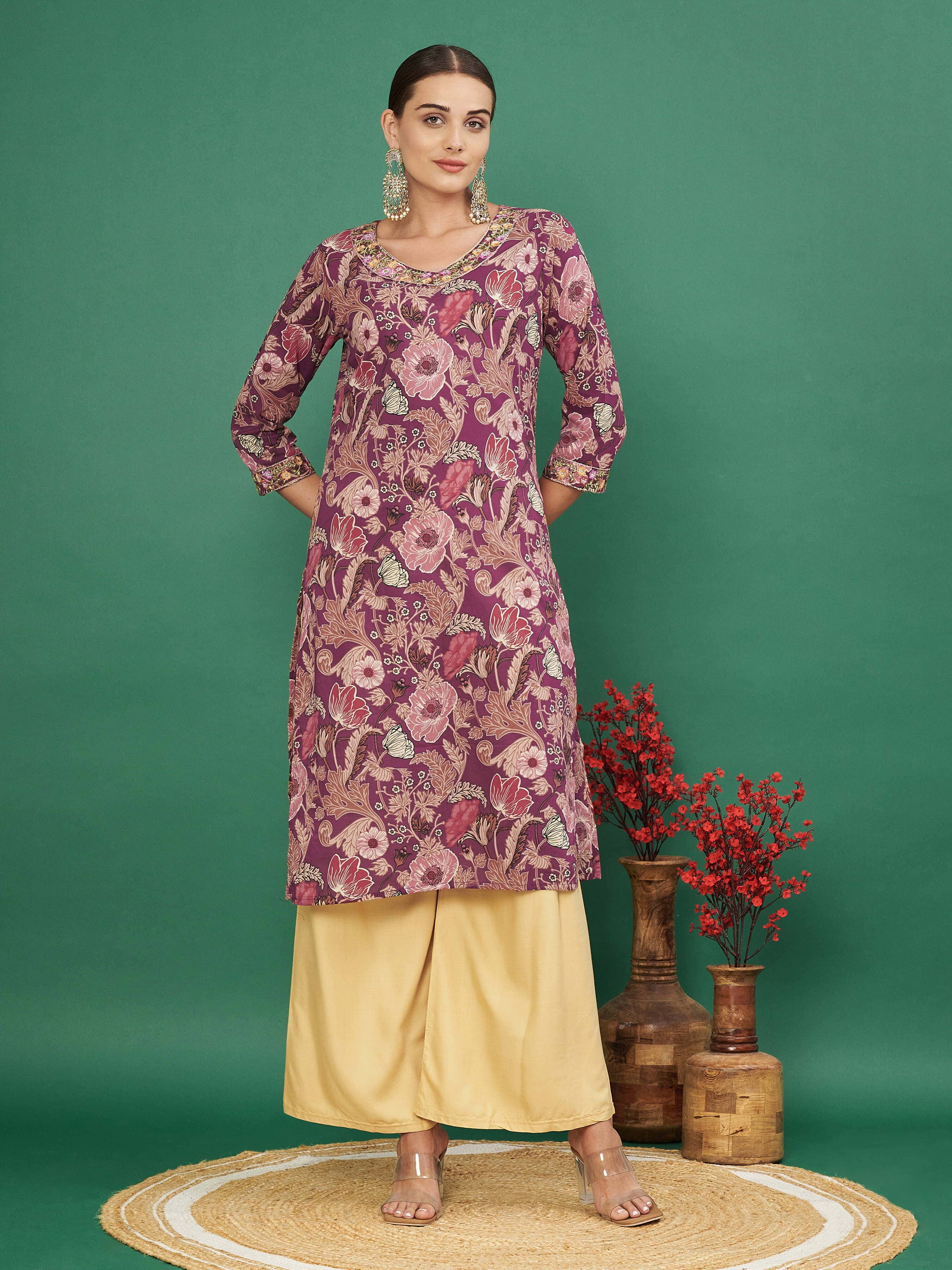 Vbuyz Cotton Printed Straight Women's Kurti - Purple ( Pack of 1 ) - Kurtis, Tunics | Buy online on ZillyBuy