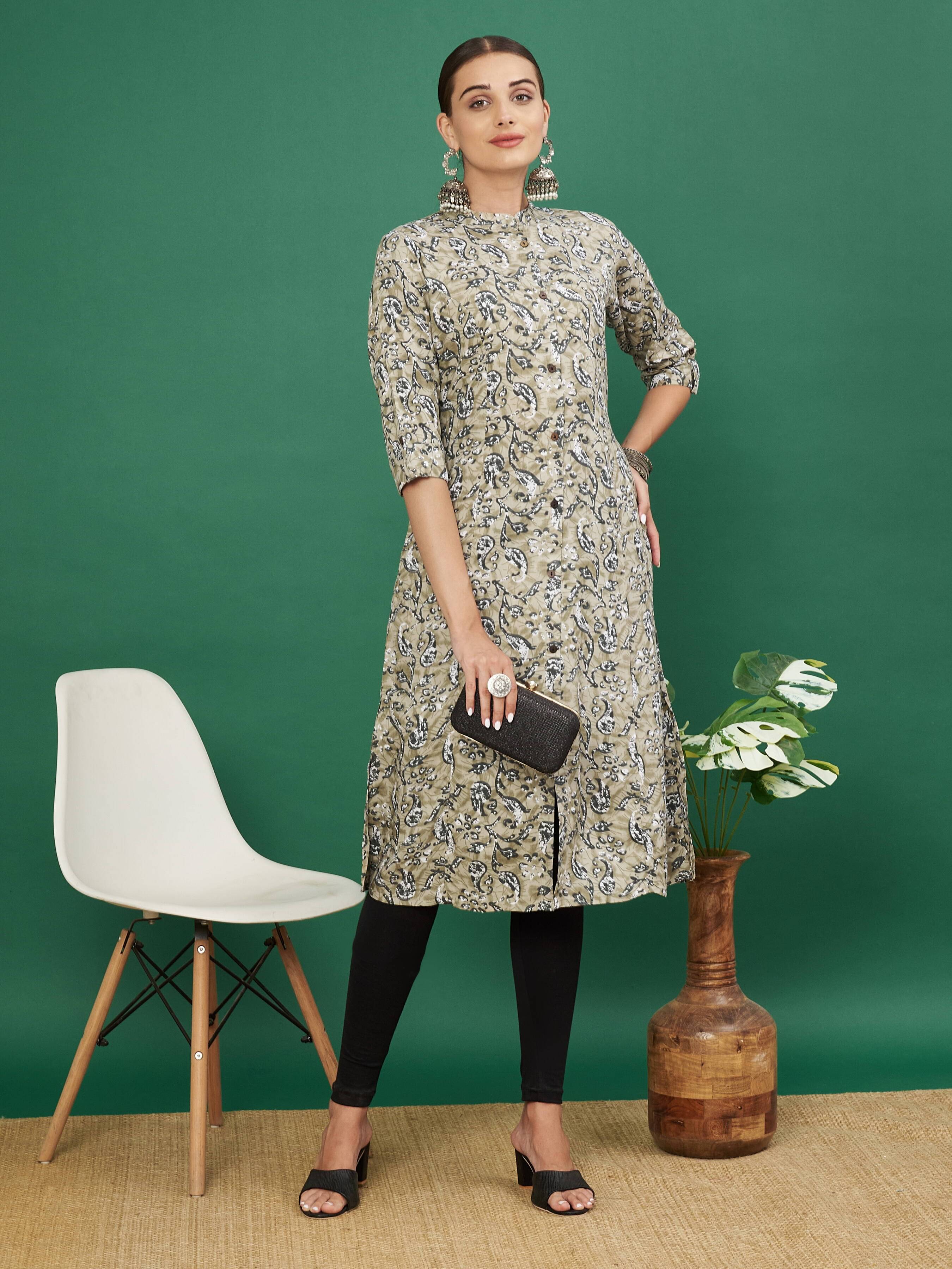     			Vbuyz Rayon Printed Straight Women's Kurti - Beige ( Pack of 1 )