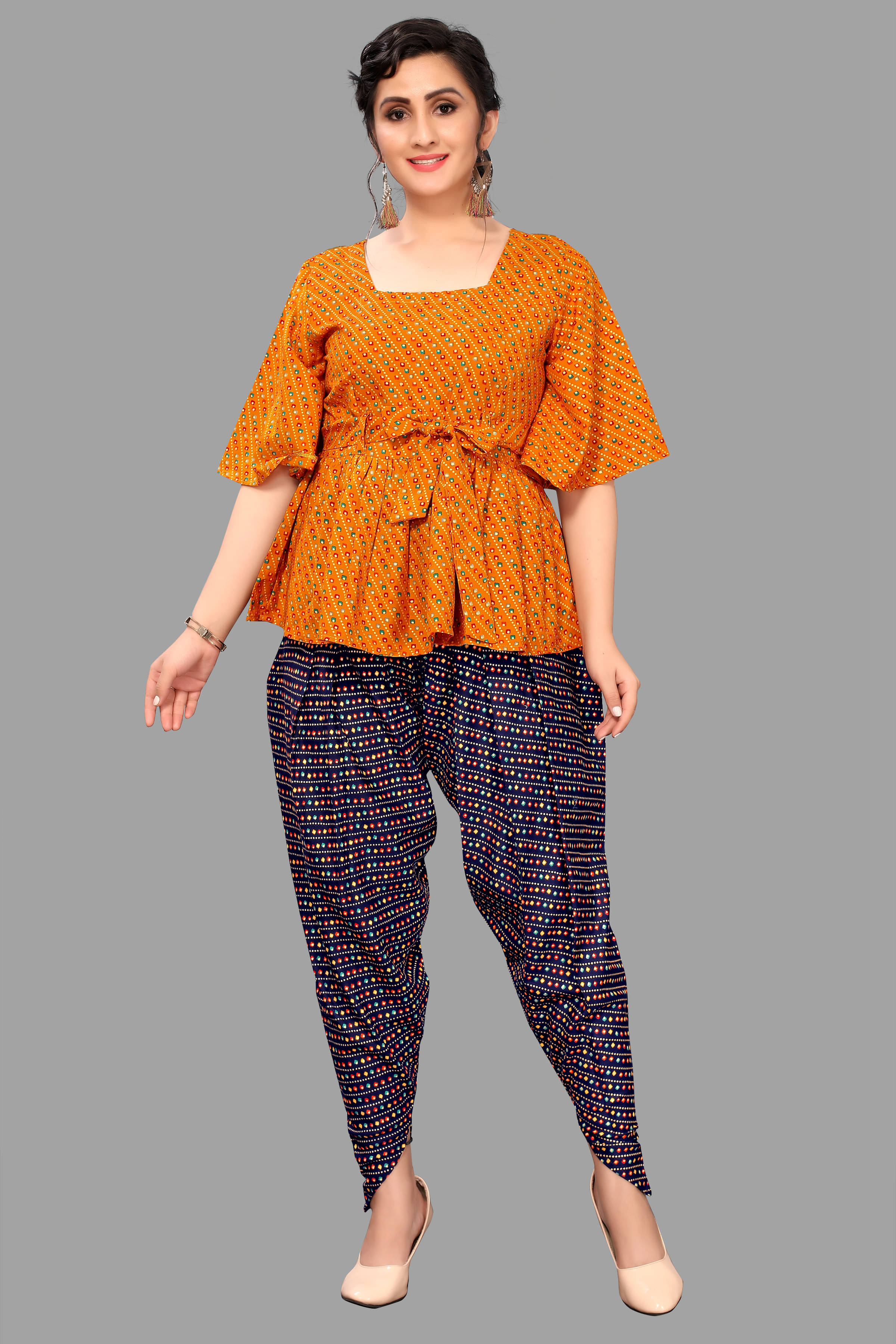     			gufrina Rayon Printed Kurti With Dhoti Pants Women's Stitched Salwar Suit - Yellow ( Pack of 1 )