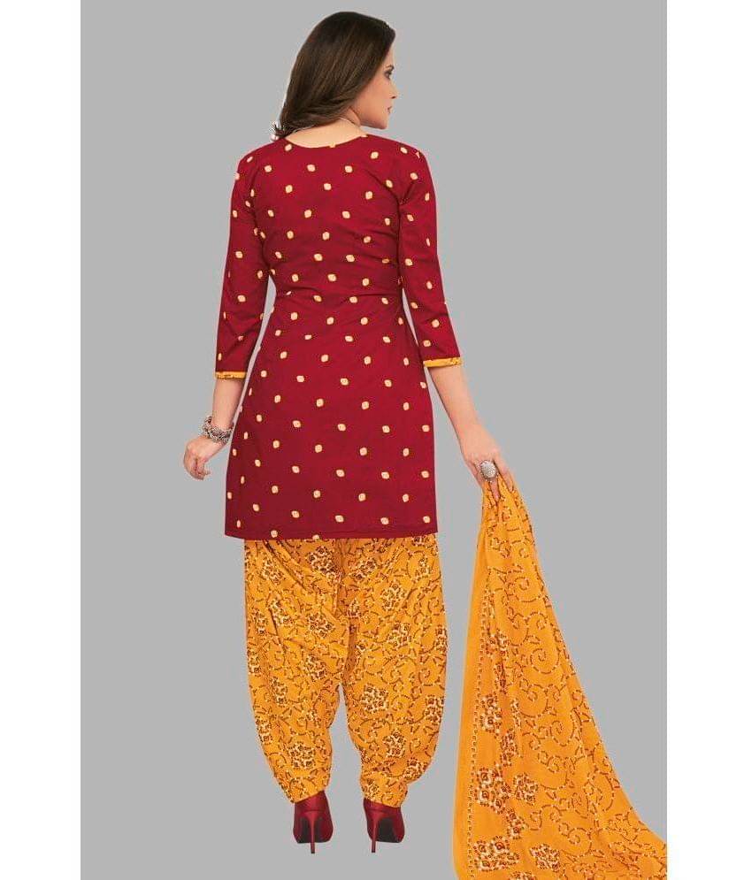     			shree jeenmata collection Cotton Printed Kurti With Patiala Women's Stitched Salwar Suit - Red ( Pack of 1 )