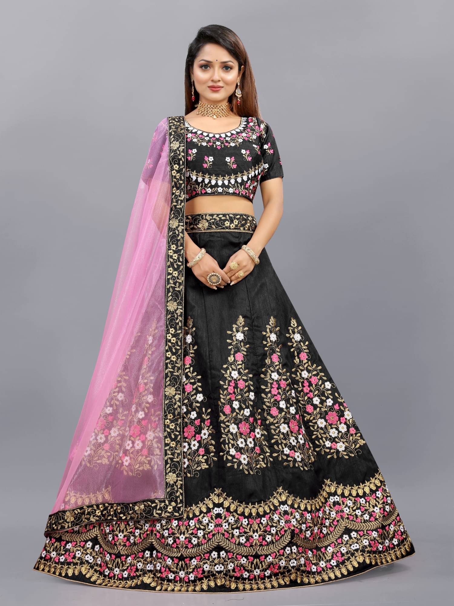     			A TO Z CART Black Bangalore Silk Unstitched Unstitched Lehenga Single