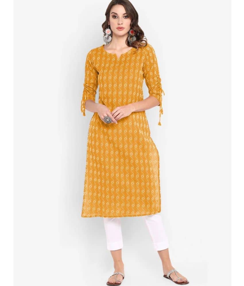 ASHISH PRINT Cotton Printed Straight Women's Kurti - Mustard ( Pack of 1 ) - Kurtis, Tunics | Buy online on ZillyBuy