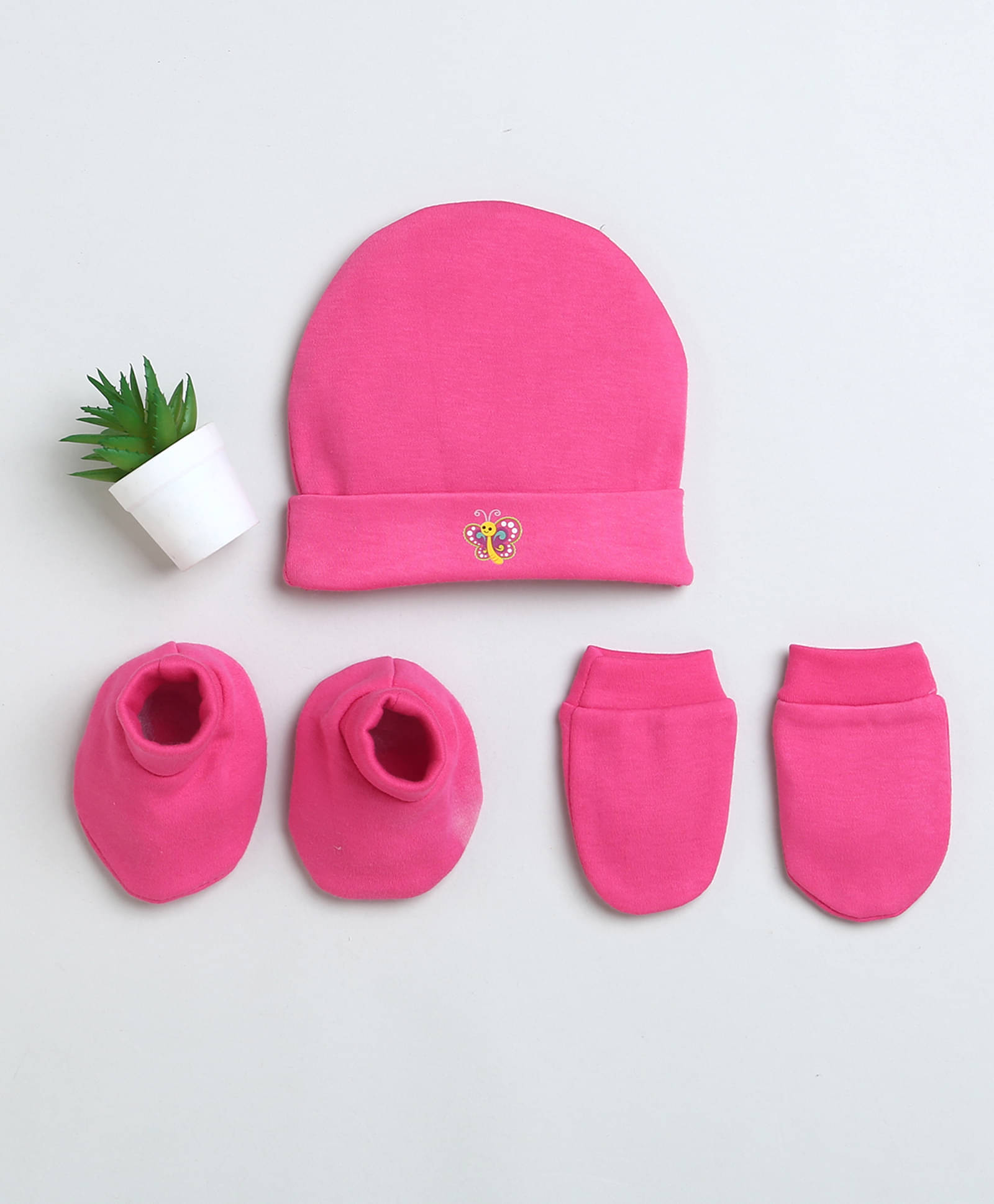     			BUMZEE Pink Girls Cotton Cap Mitten Bootie Set Age - 0-3 Months
