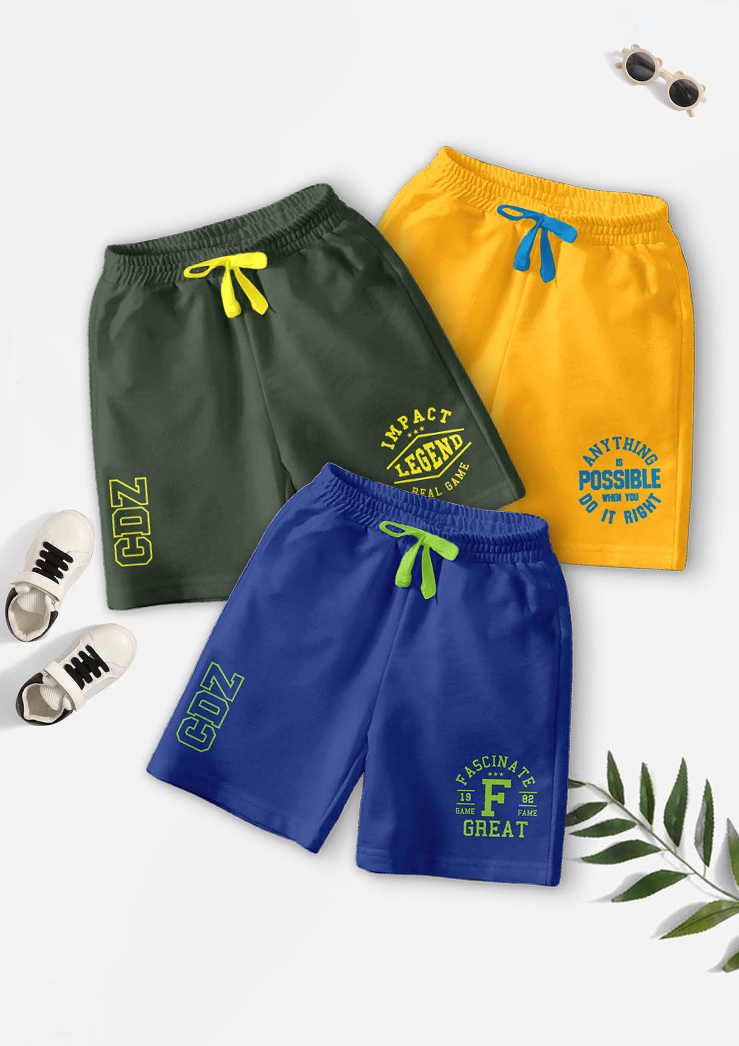     			CODEZ Pack of 3 Cotton Blend Shorts For Boys ( Multicolor )