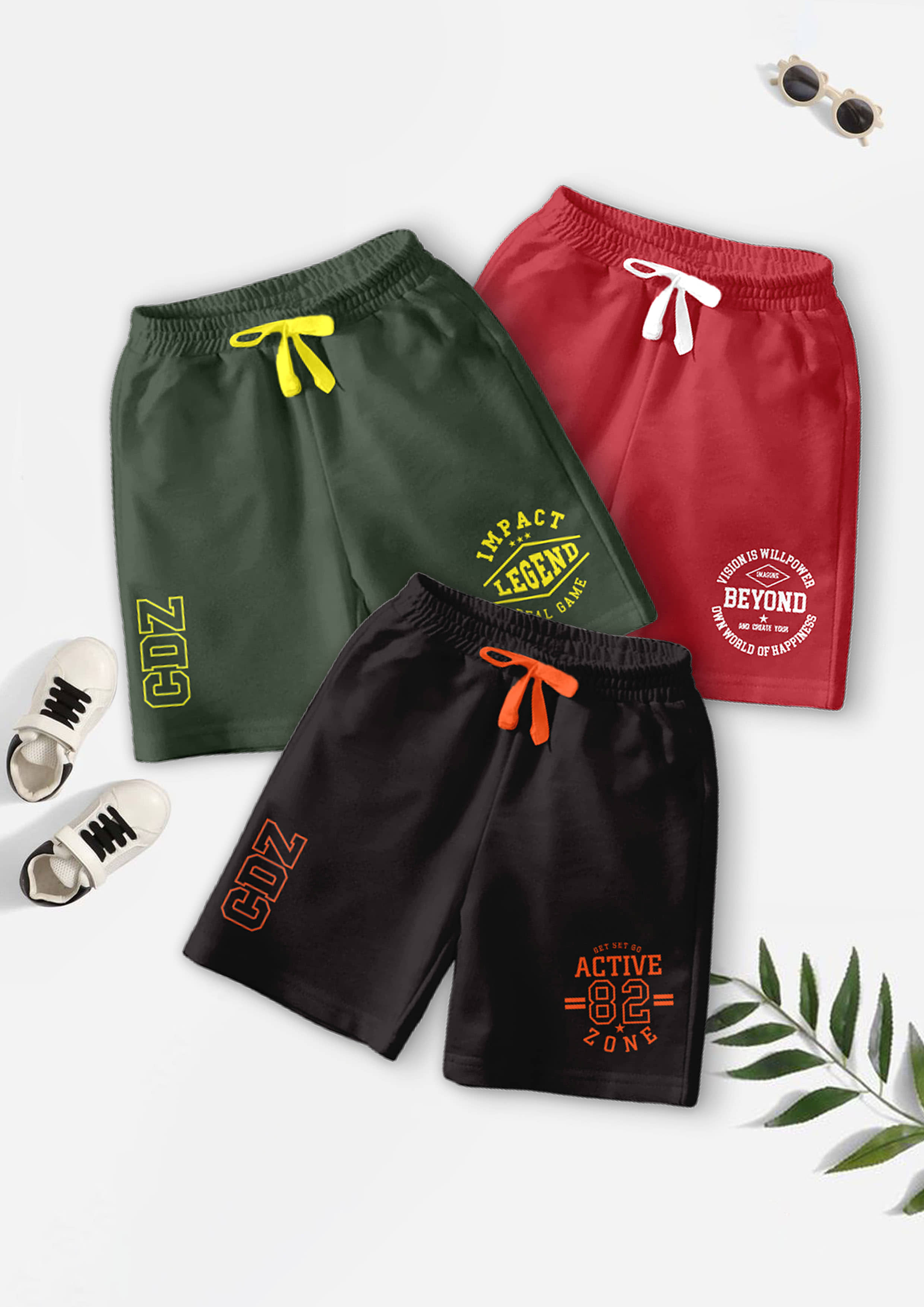 CODEZ Pack of 3 Cotton Blend Shorts For Boys ( Multicolor ) - Shorts | Buy online on ZillyBuy