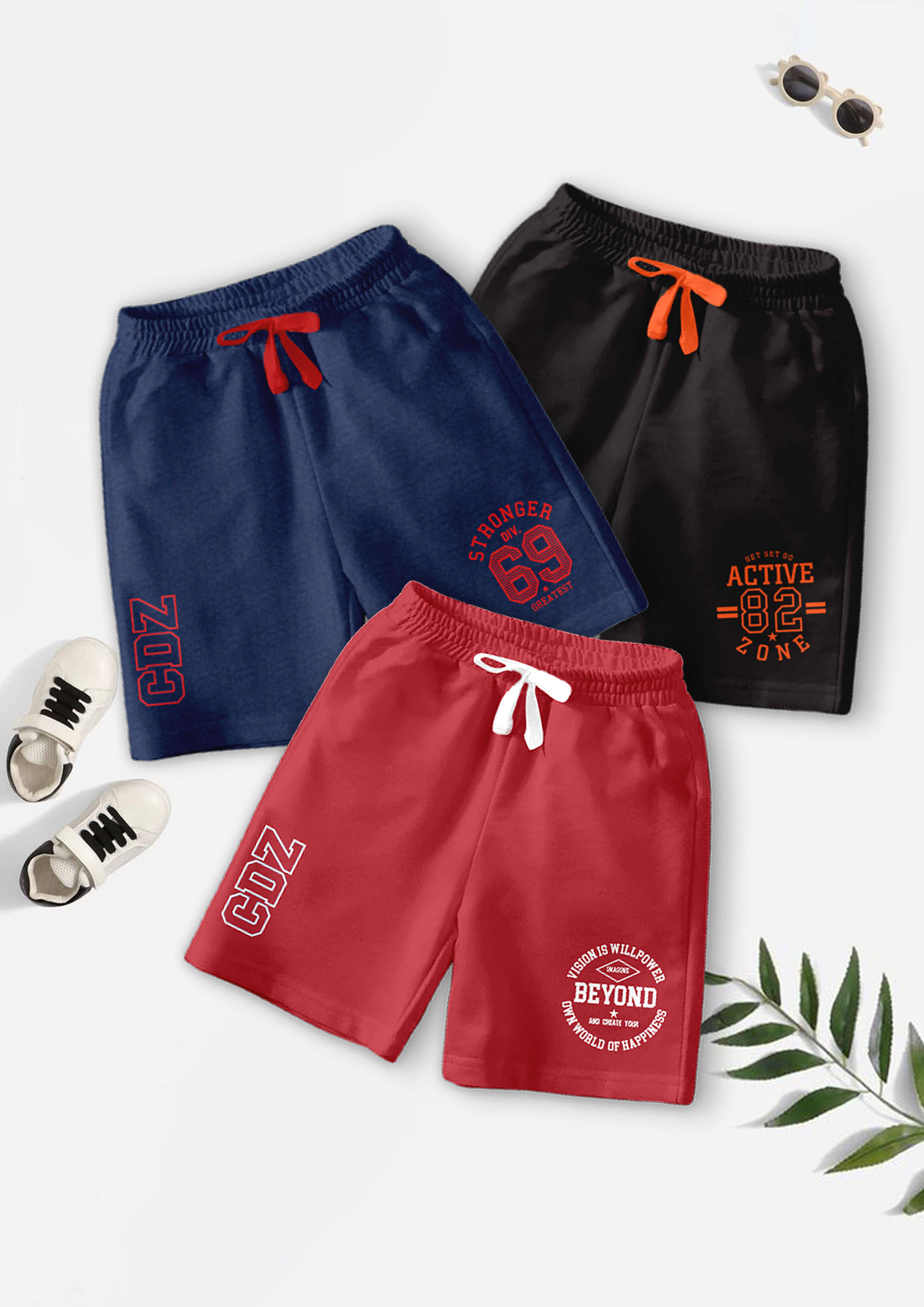 CODEZ Pack of 3 Cotton Blend Shorts For Boys ( Multicolor ) - Shorts | Buy online on ZillyBuy