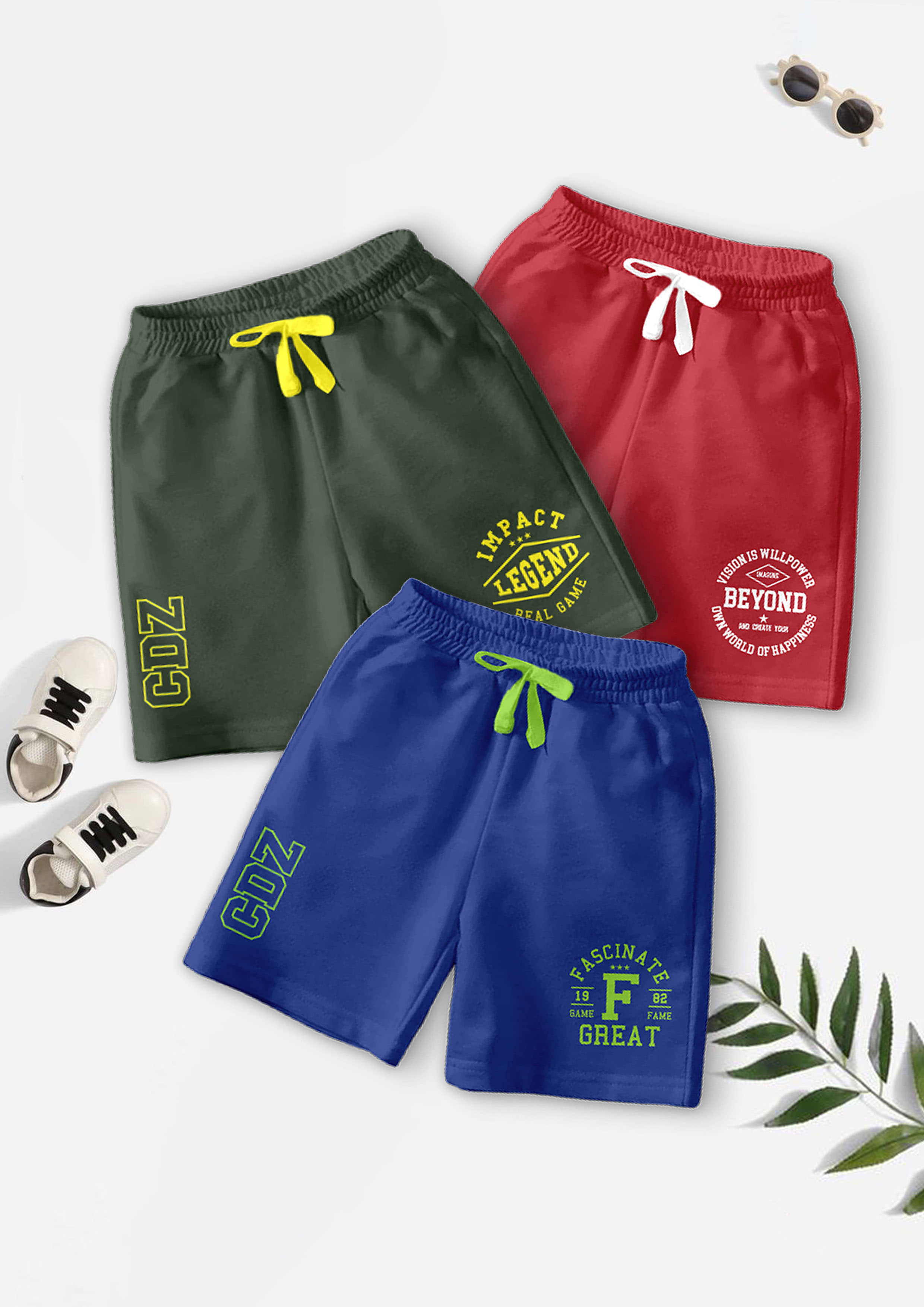 CODEZ Pack of 3 Cotton Blend Shorts For Boys ( Multicolor ) - Shorts | Buy online on ZillyBuy