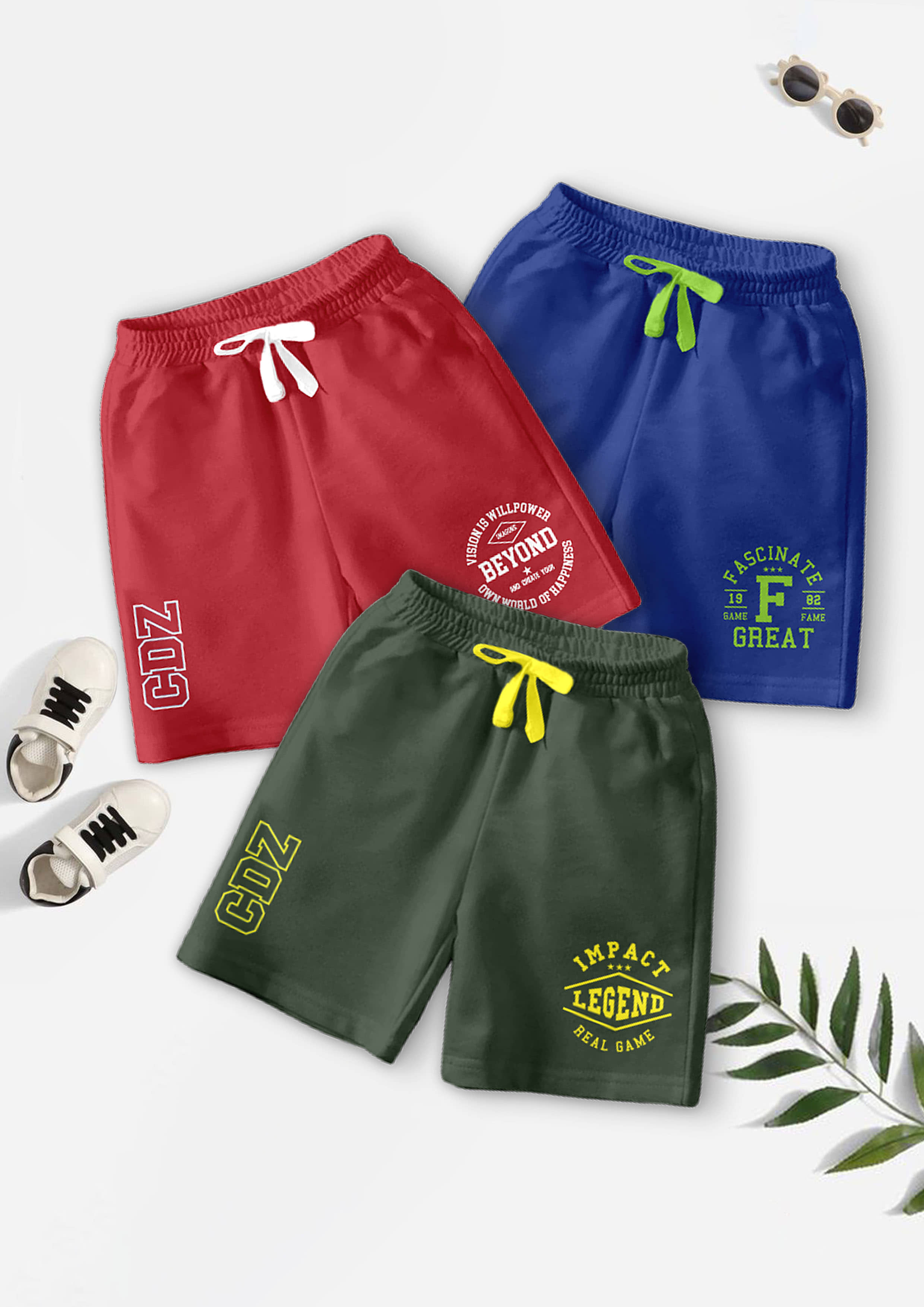 CODEZ Pack of 3 Cotton Blend Shorts For Boys ( Multicolor ) - Shorts | Buy online on ZillyBuy