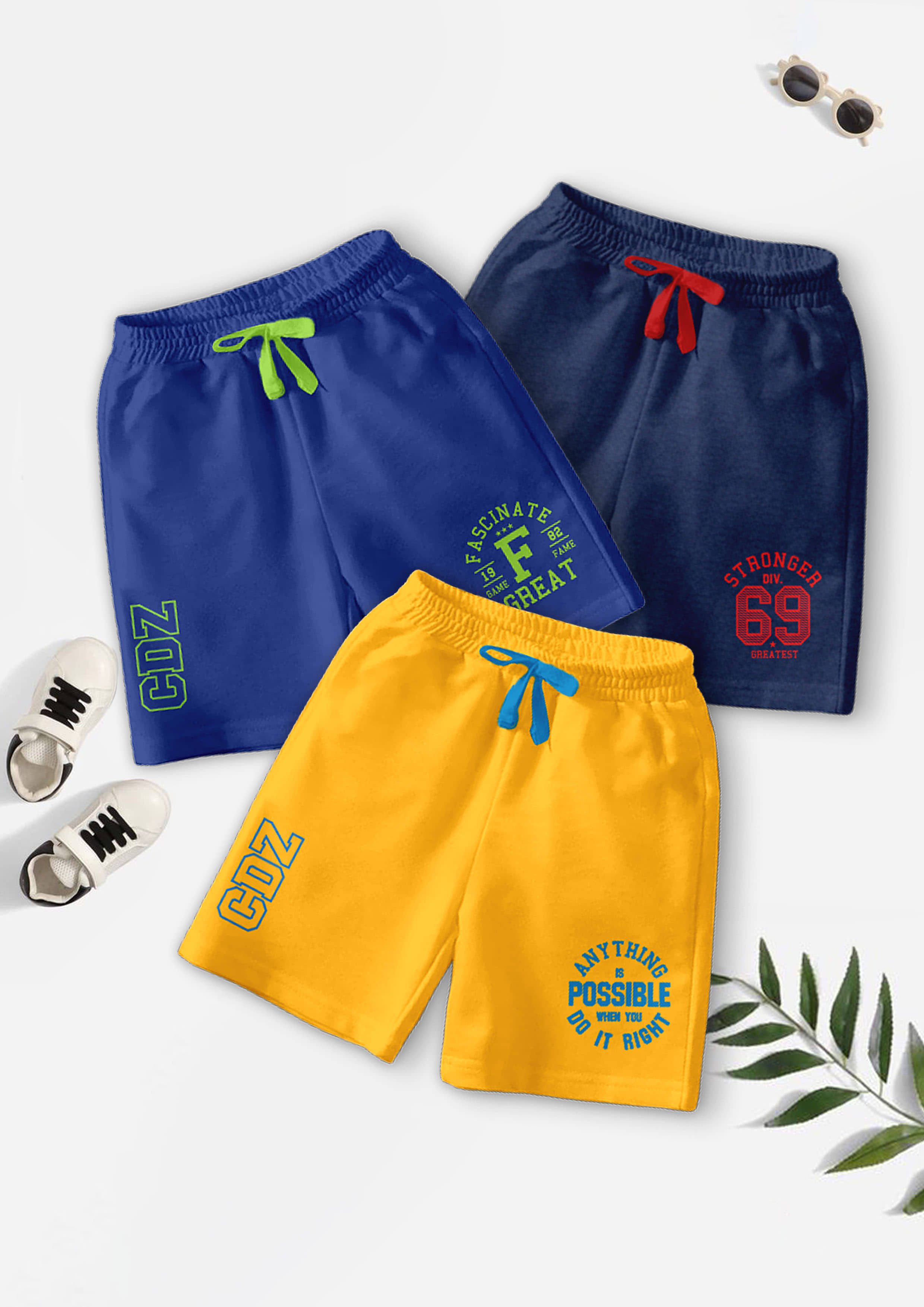 CODEZ Pack of 3 Cotton Blend Shorts For Boys ( Multicolor ) - Shorts | Buy online on ZillyBuy