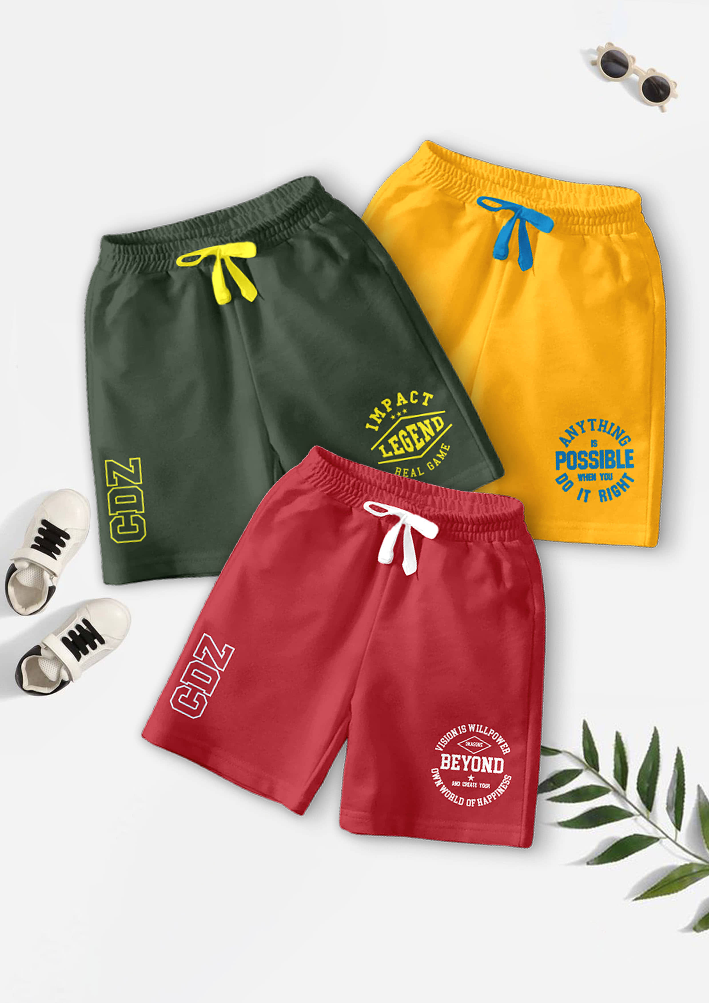 CODEZ Pack of 3 Cotton Blend Shorts For Boys ( Multicolor ) - Shorts | Buy online on ZillyBuy