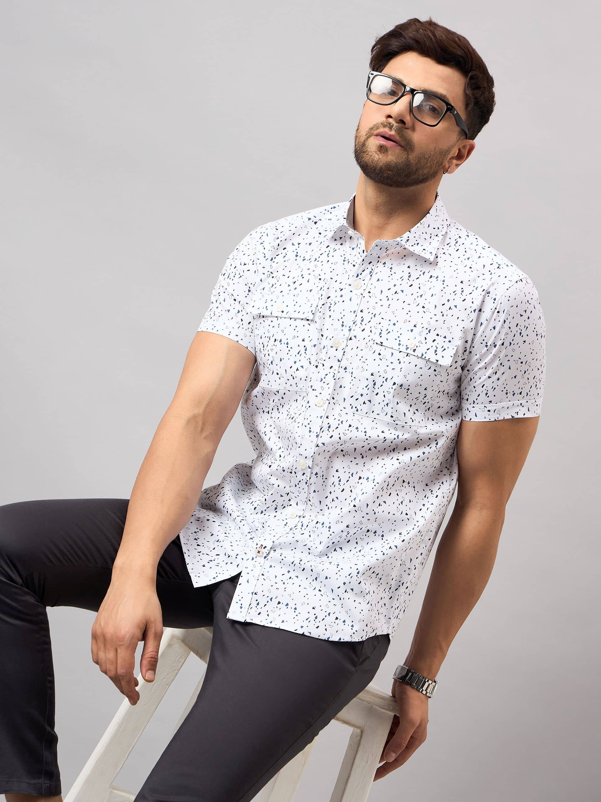 Club York Cotton Blend Regular Fit Printed Half Sleeves Men's Casual Shirt - White ( Pack of 1 )