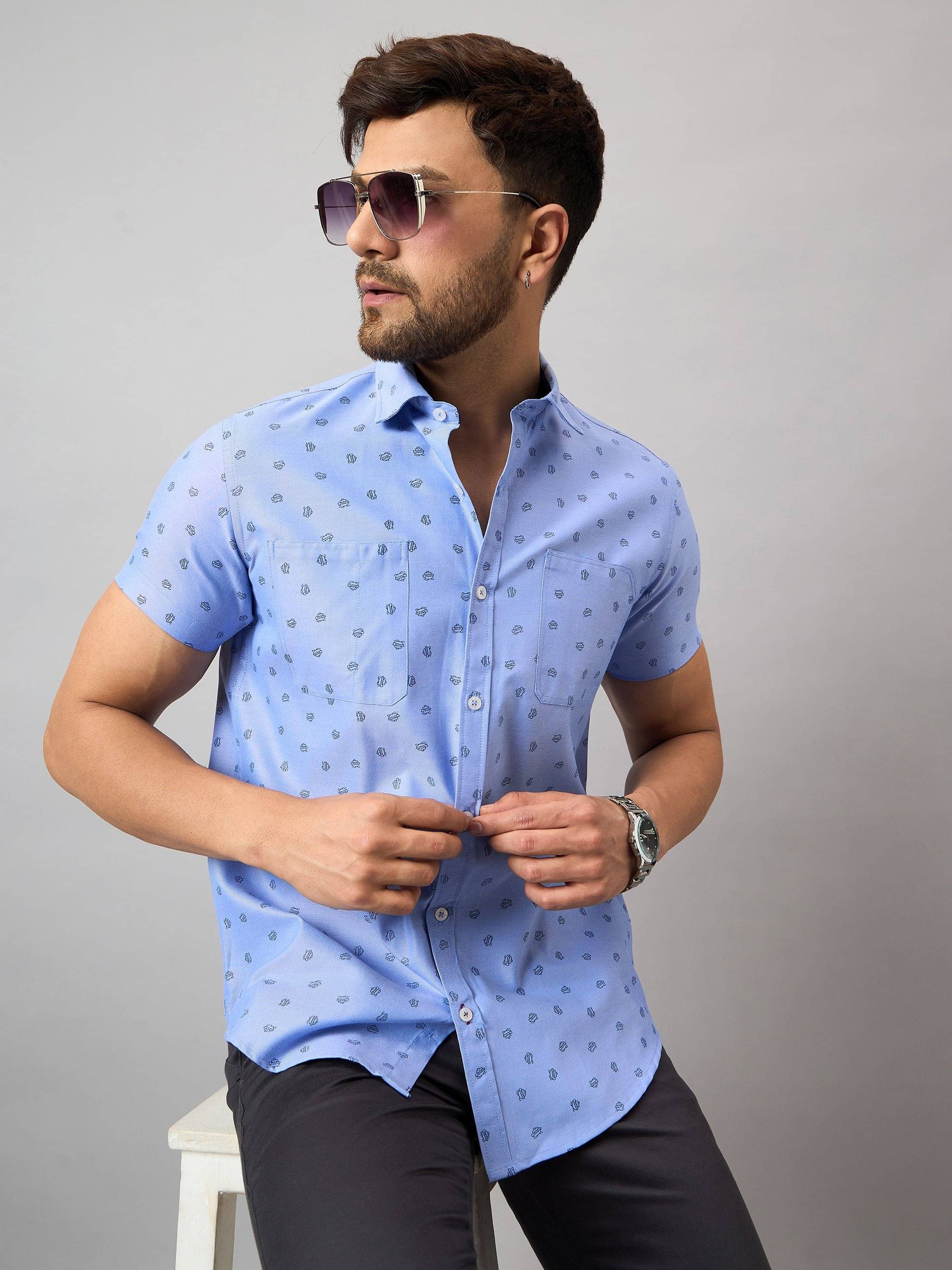     			Club York Cotton Blend Regular Fit Printed Half Sleeves Men's Casual Shirt - Blue ( Pack of 1 )