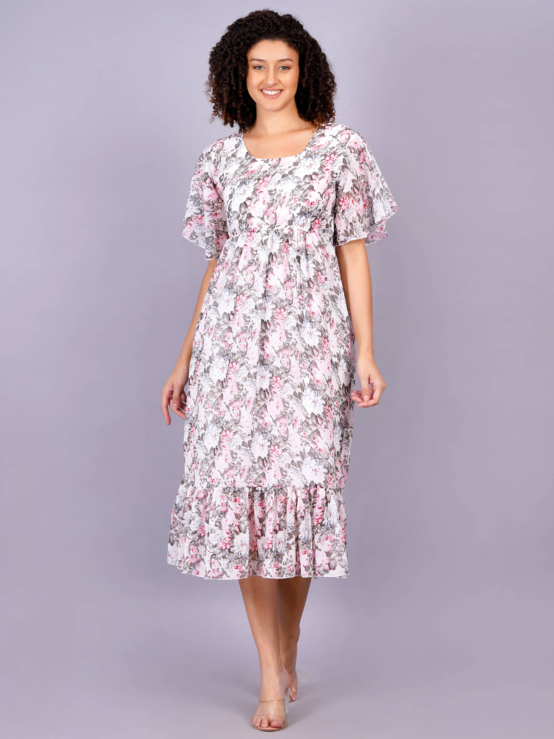 HIGHLIGHT FASHION EXPORT Women Georgette Printed Fit & Flare Dress ( Pink ) HIGHLIGHT FASHION EXPORT Women Georgette Printed Fit & Flare Dress ( Pink )